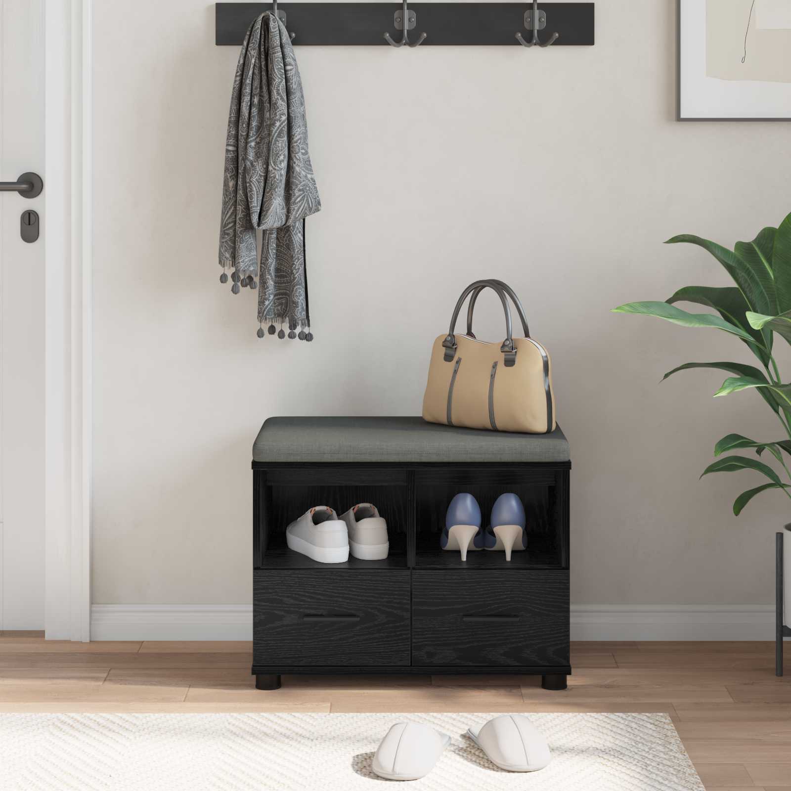 Flurbank Schwarz Eichen-Optik 60 x 38 x 46 cm