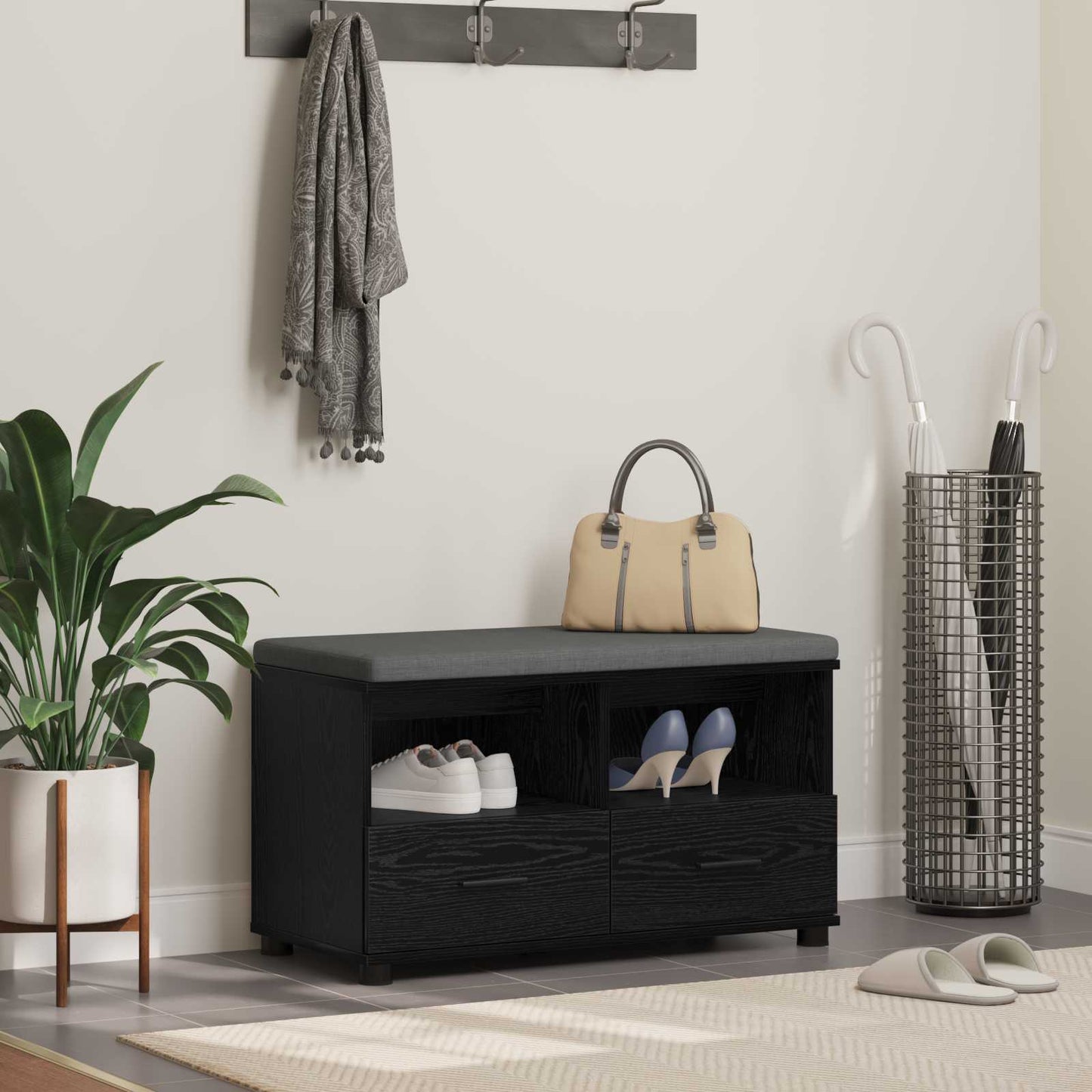 Flurbank Schwarz Eichen-Optik 80 x 38 x 46 cm