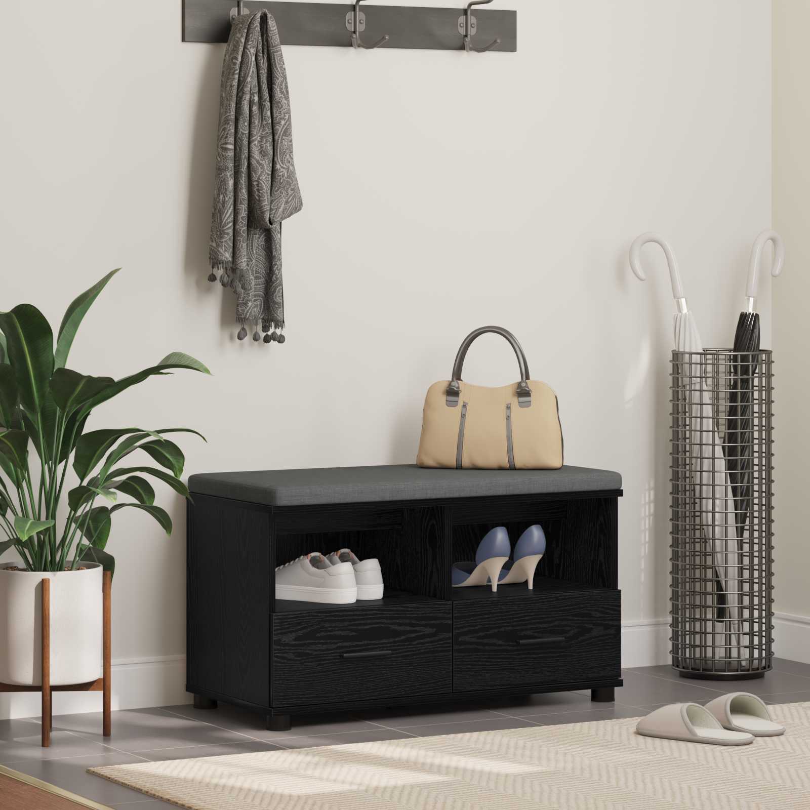 Flurbank Schwarz Eichen-Optik 80 x 38 x 46 cm