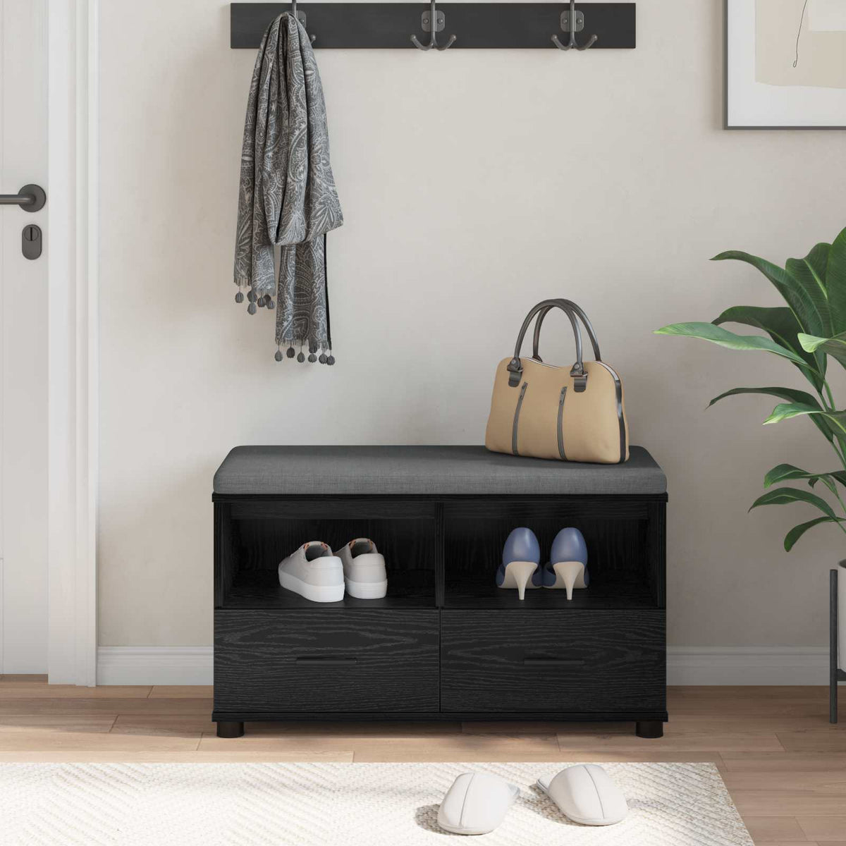 Flurbank Schwarz Eichen-Optik 80 x 38 x 46 cm
