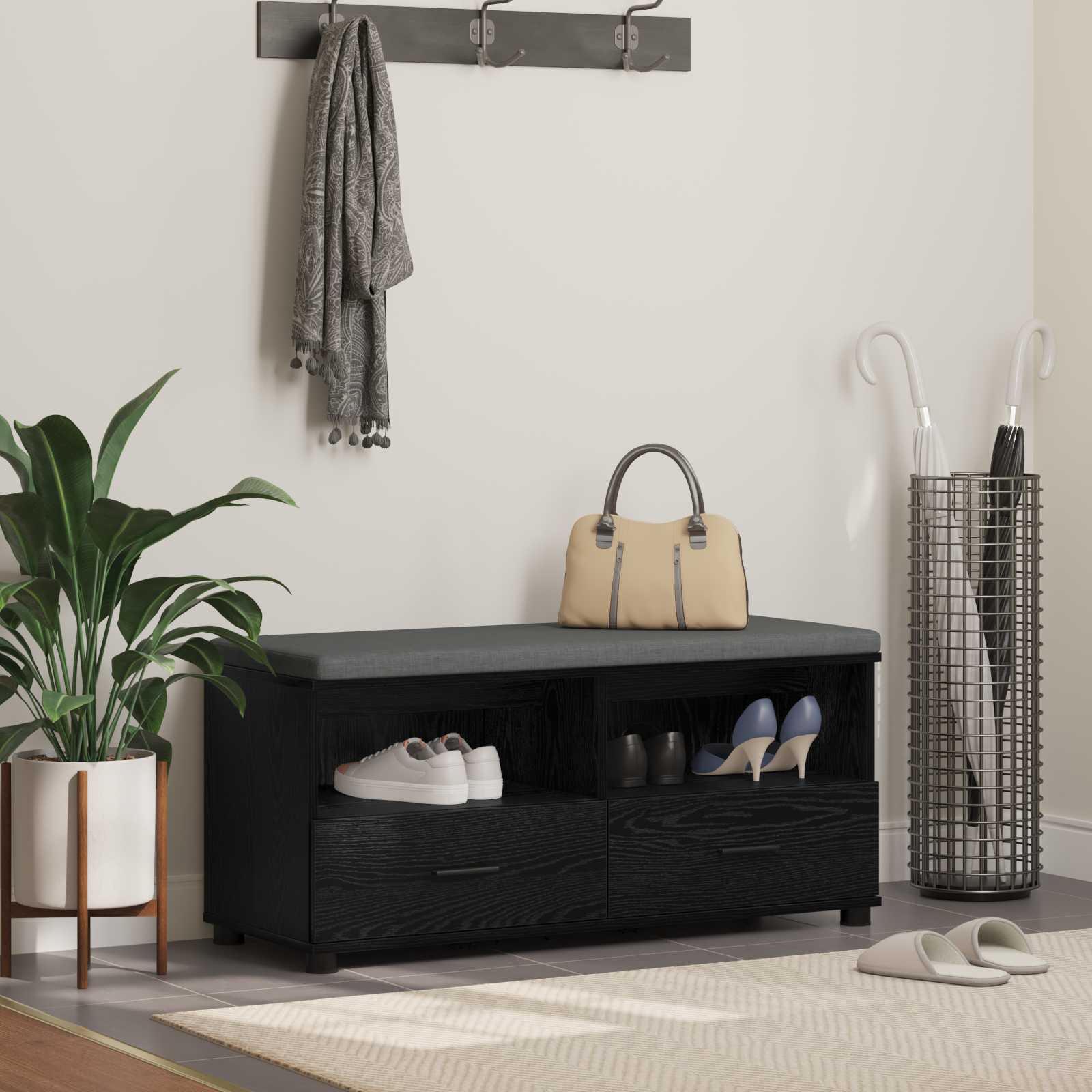 Flurbank Schwarz Eichen-Optik 100 x 38 x 46 cm