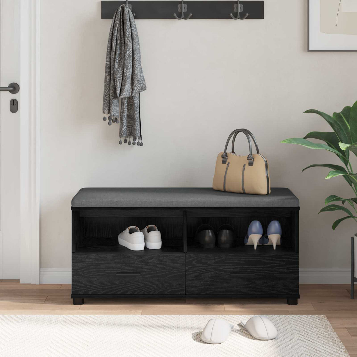 Flurbank Schwarz Eichen-Optik 100 x 38 x 46 cm