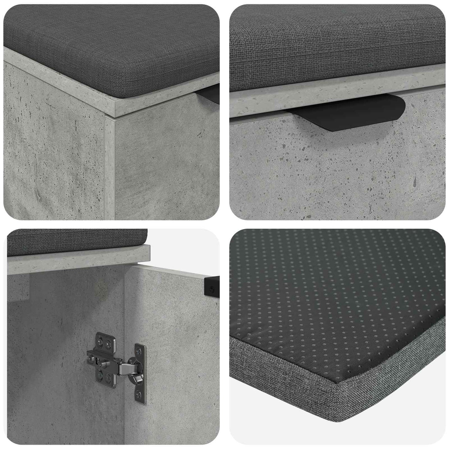 Flurbank mit Kissen mit Regal mit Tür Betongrau 60 x 38 x 46 cm