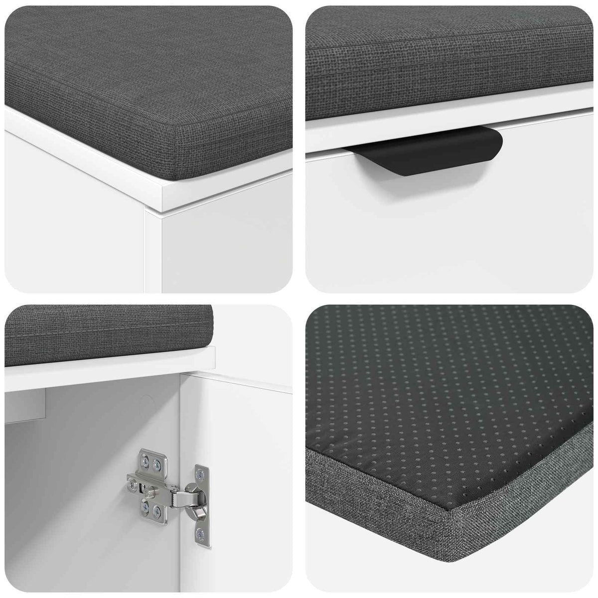 Flurbank mit Kissen mit Regal mit Speicher Weiß 80 x 38 x 46 cm
