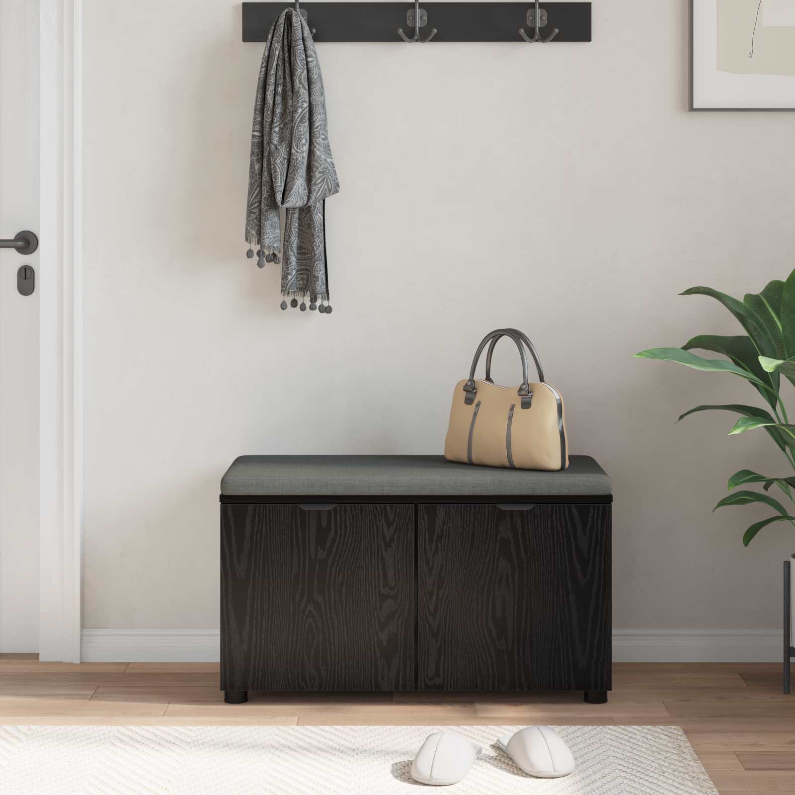 Flurbank mit Kissen mit Regal Schwarze Eiche 80 x 38 x 46 cm