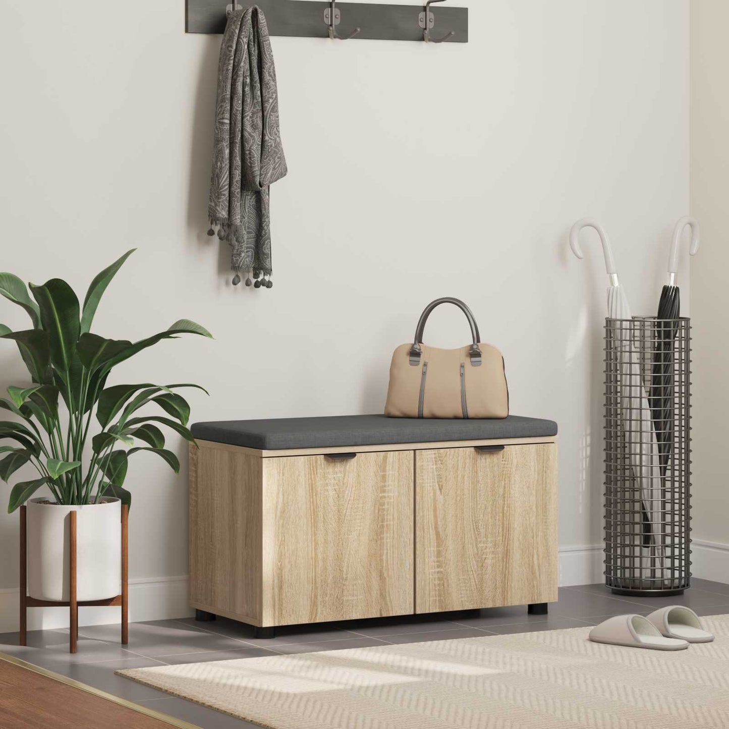 Flurbank mit Kissen mit Regal Sonoma-Eiche 80 x 38 x 46 cm