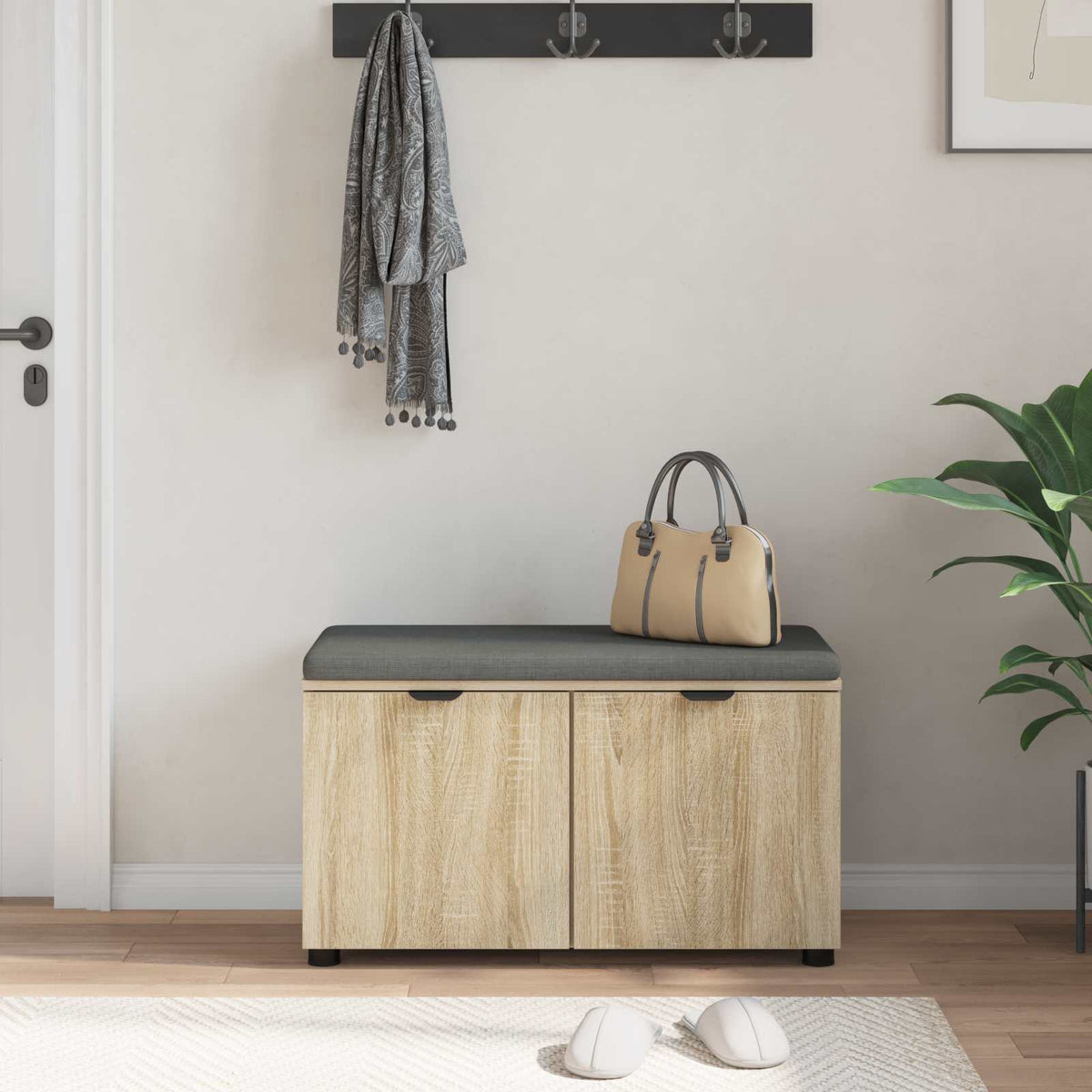 Flurbank mit Kissen mit Regal Sonoma-Eiche 80 x 38 x 46 cm