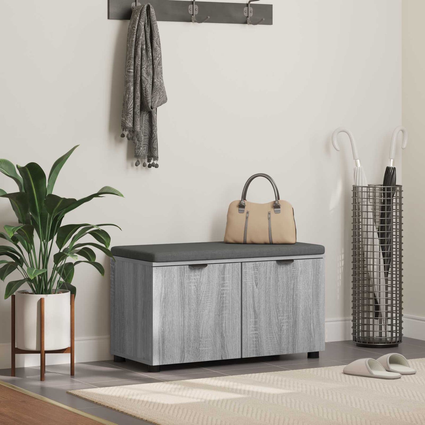 Flurbank mit Kissen mit Regal Graues Sonoma 80 x 38 x 46 cm