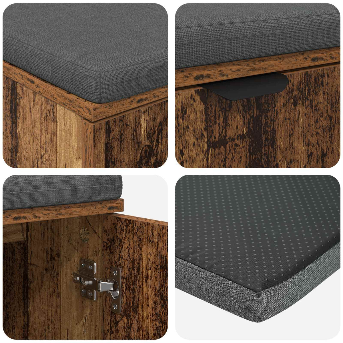 Flurbank mit Kissen mit Regal mit Tür Altholz 80 x 38 x 46 cm