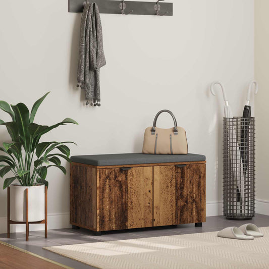 Flurbank mit Kissen mit Regal mit Tür Altholz 80 x 38 x 46 cm