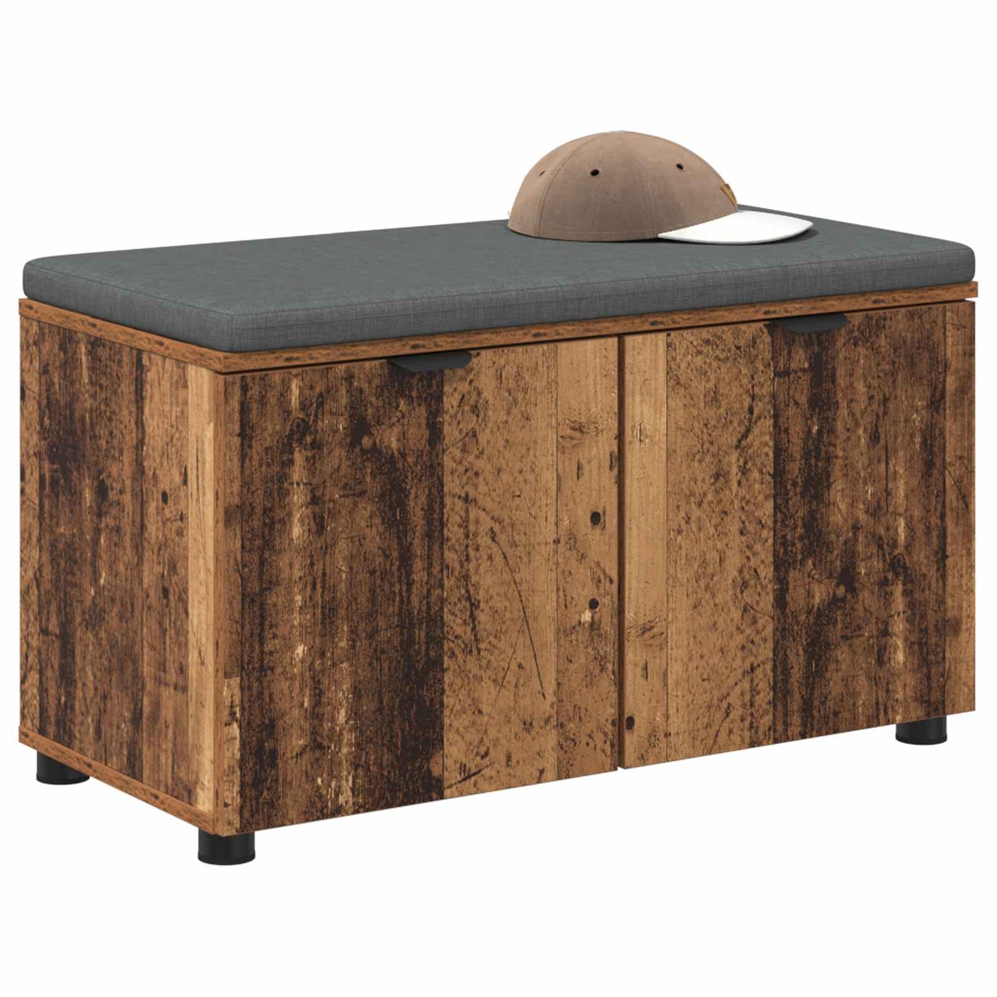 Flurbank mit Kissen mit Regal mit Tür Altholz 80 x 38 x 46 cm