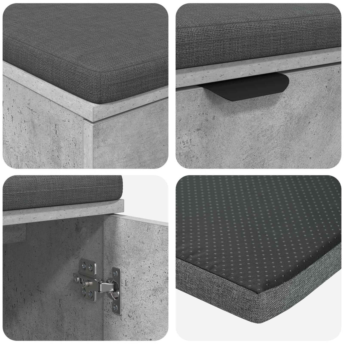 Flurbank mit Kissen mit Regal Betongrau 100 x 38 x 46 cm