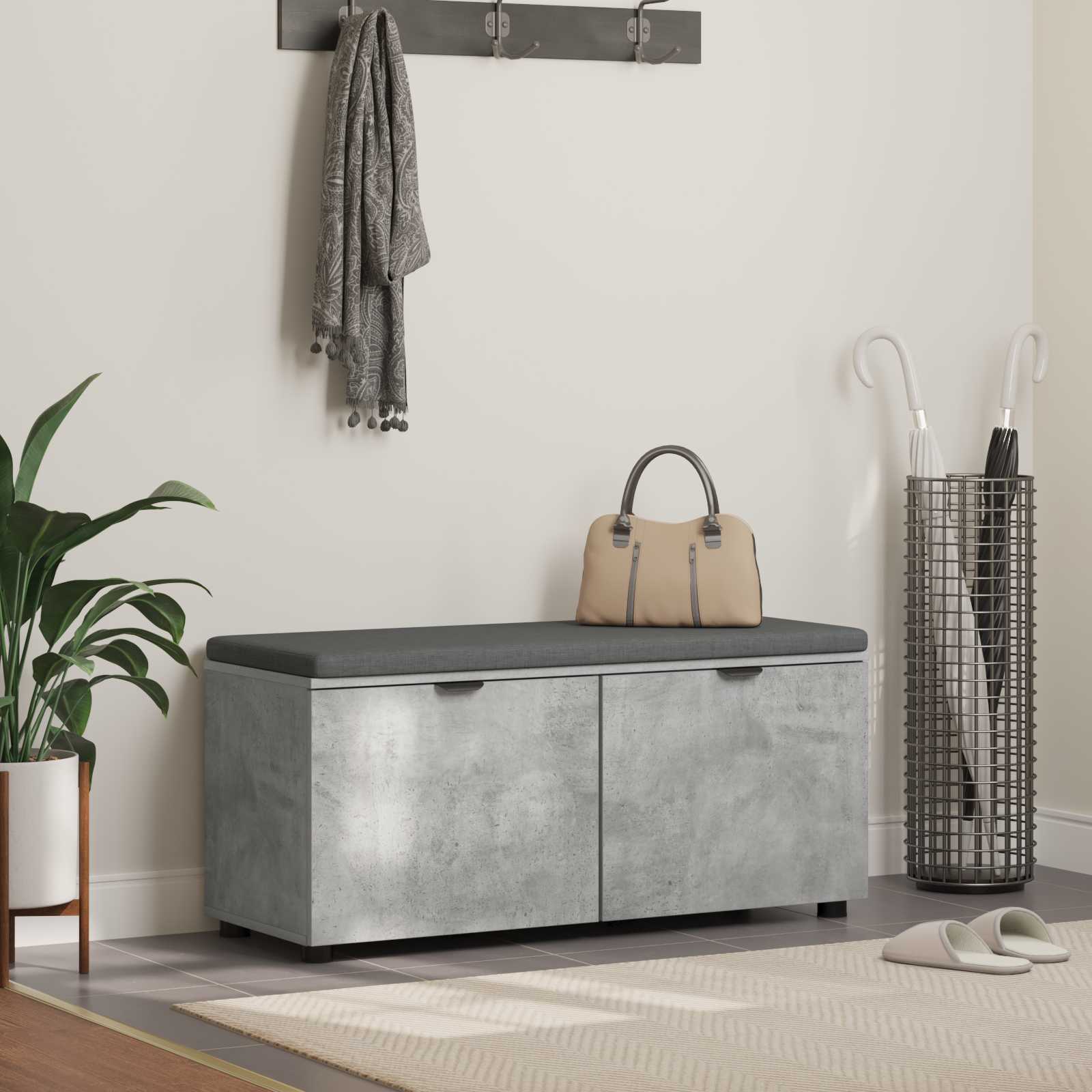 Flurbank mit Kissen mit Regal Betongrau 100 x 38 x 46 cm
