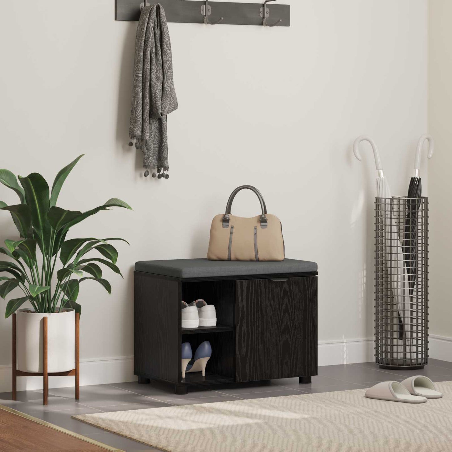 Flurbank mit Kissen mit Regal Schwarze Eiche 60 x 38 x 46 cm