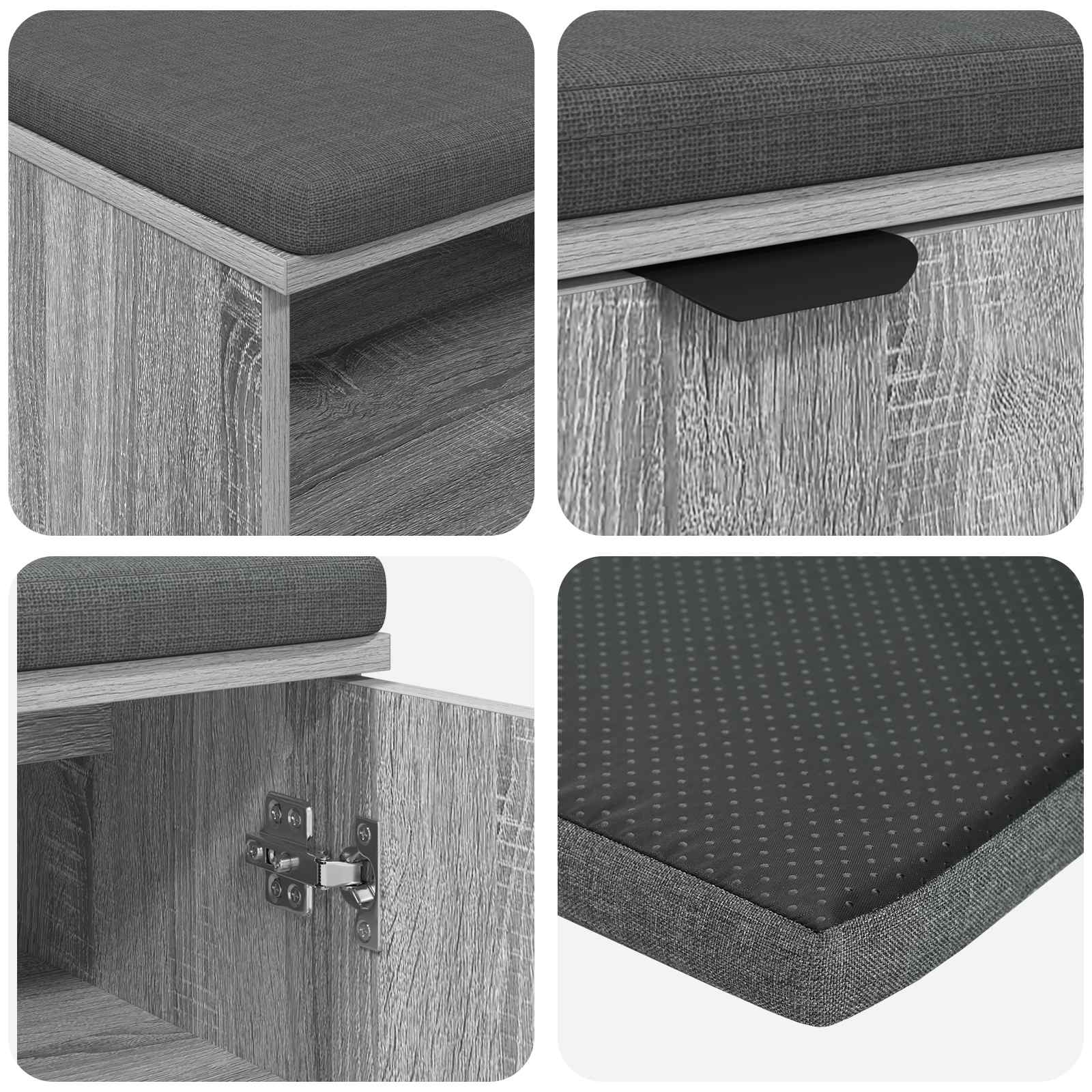 Flurbank mit Kissen mit Regal Graues Sonoma 60 x 38 x 46 cm