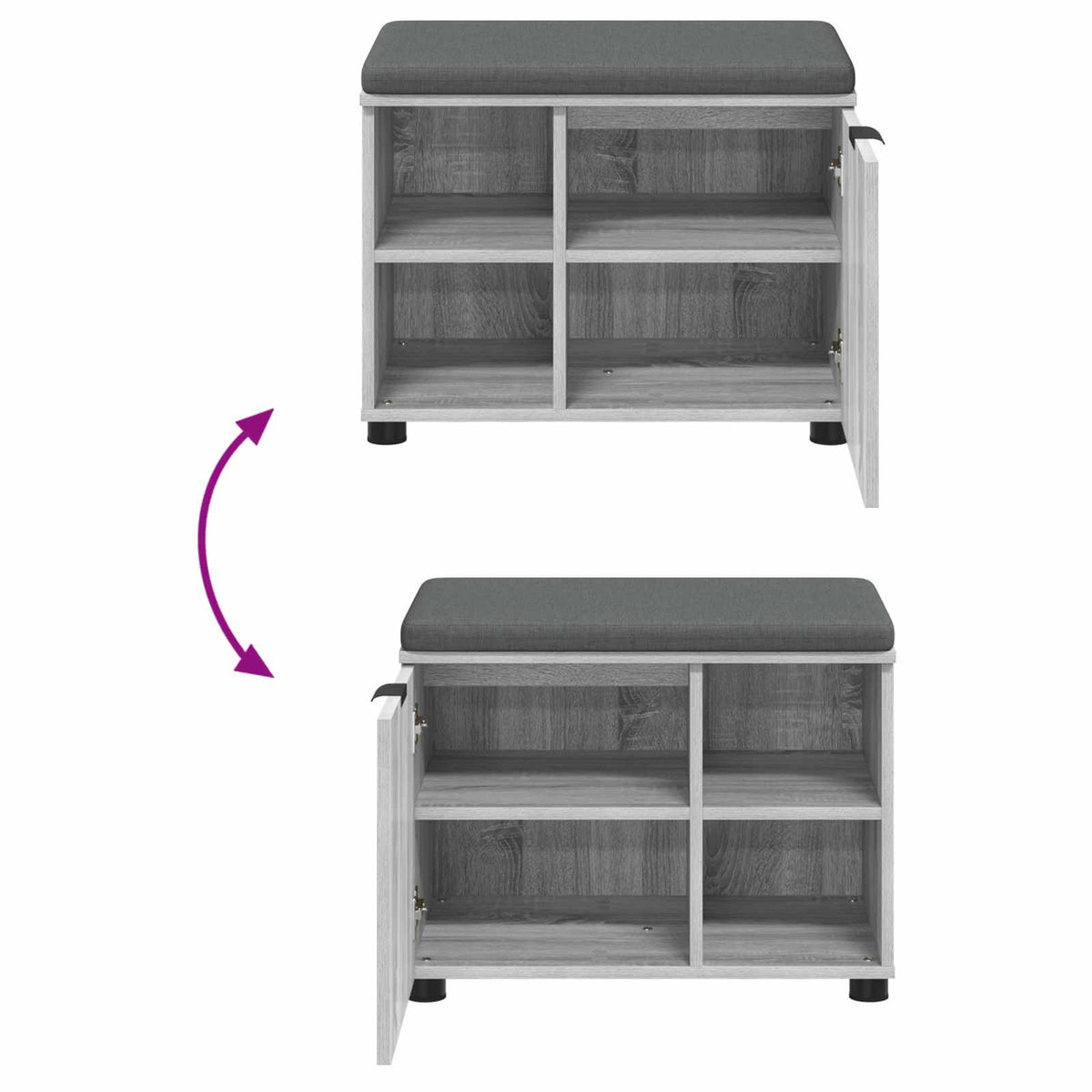Flurbank mit Kissen mit Regal Graues Sonoma 60 x 38 x 46 cm