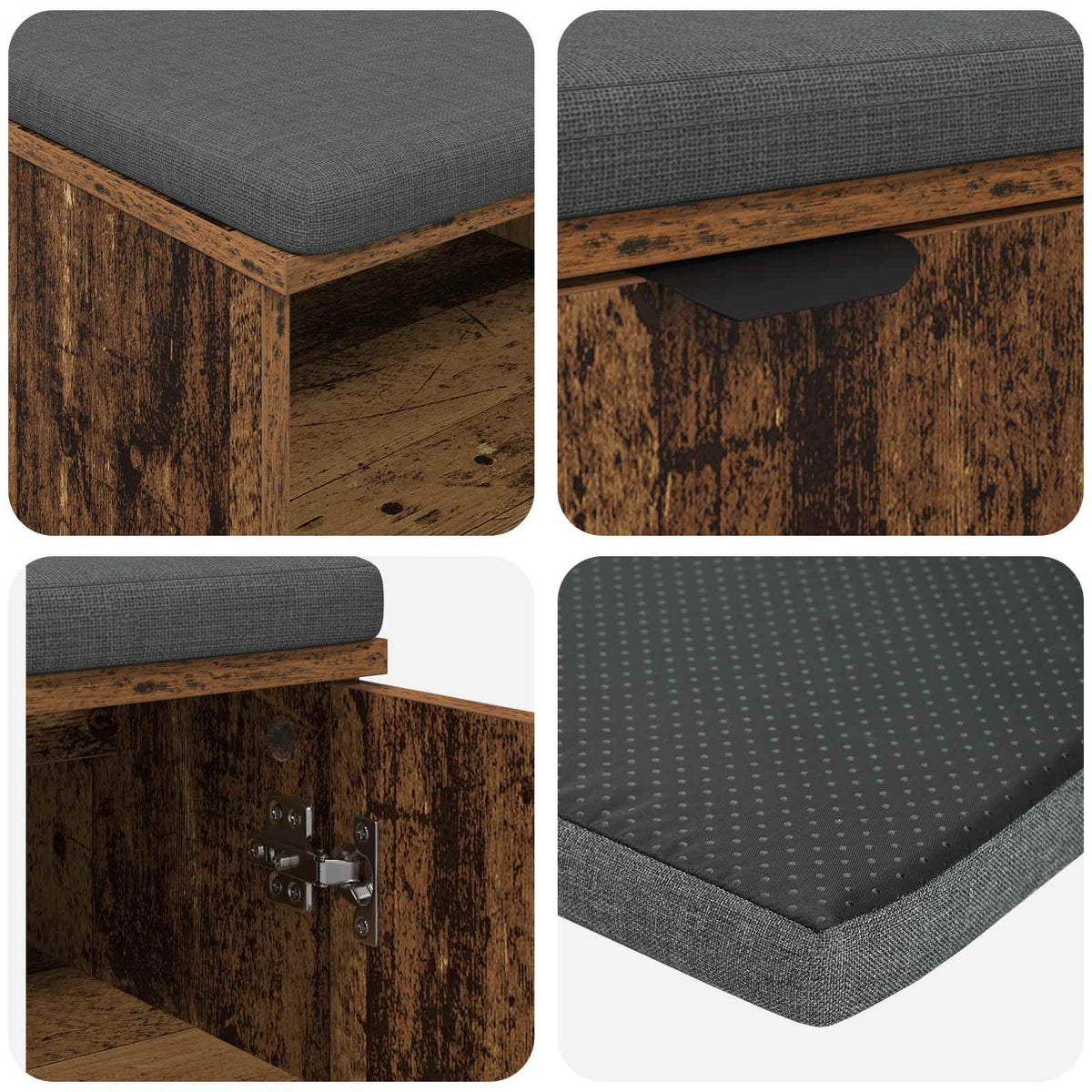 Flurbank mit Kissen mit Regal mit Tür Altholz 60 x 38 x 46 cm
