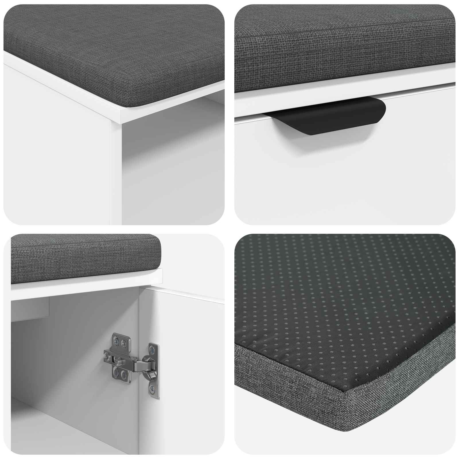 Flurbank mit Kissen mit Regal mit Speicher Weiß 80 x 38 x 46 cm