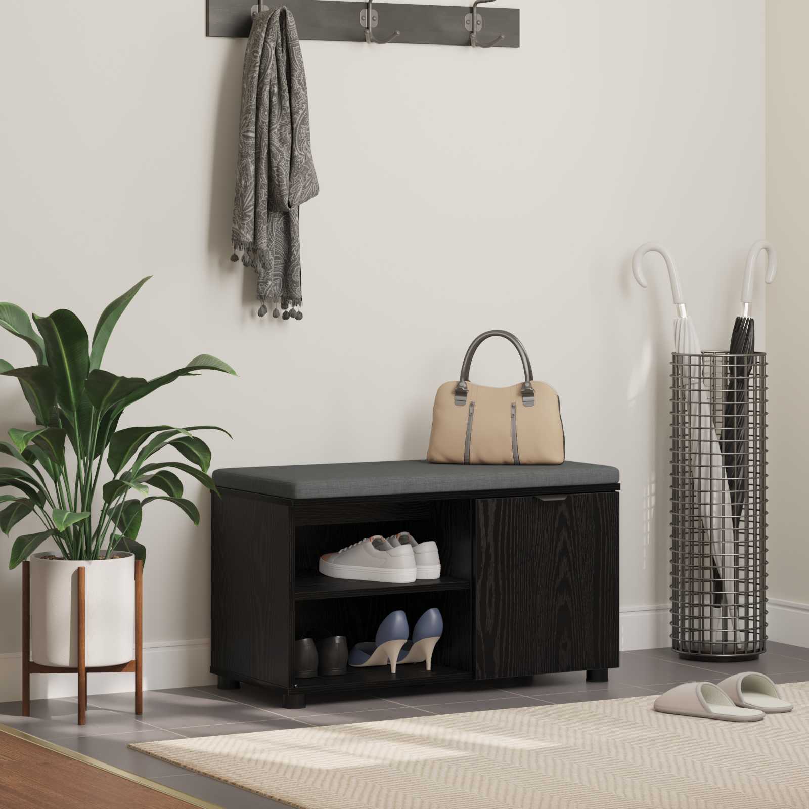 Flurbank mit Kissen mit Regal Schwarze Eiche 80 x 38 x 46 cm