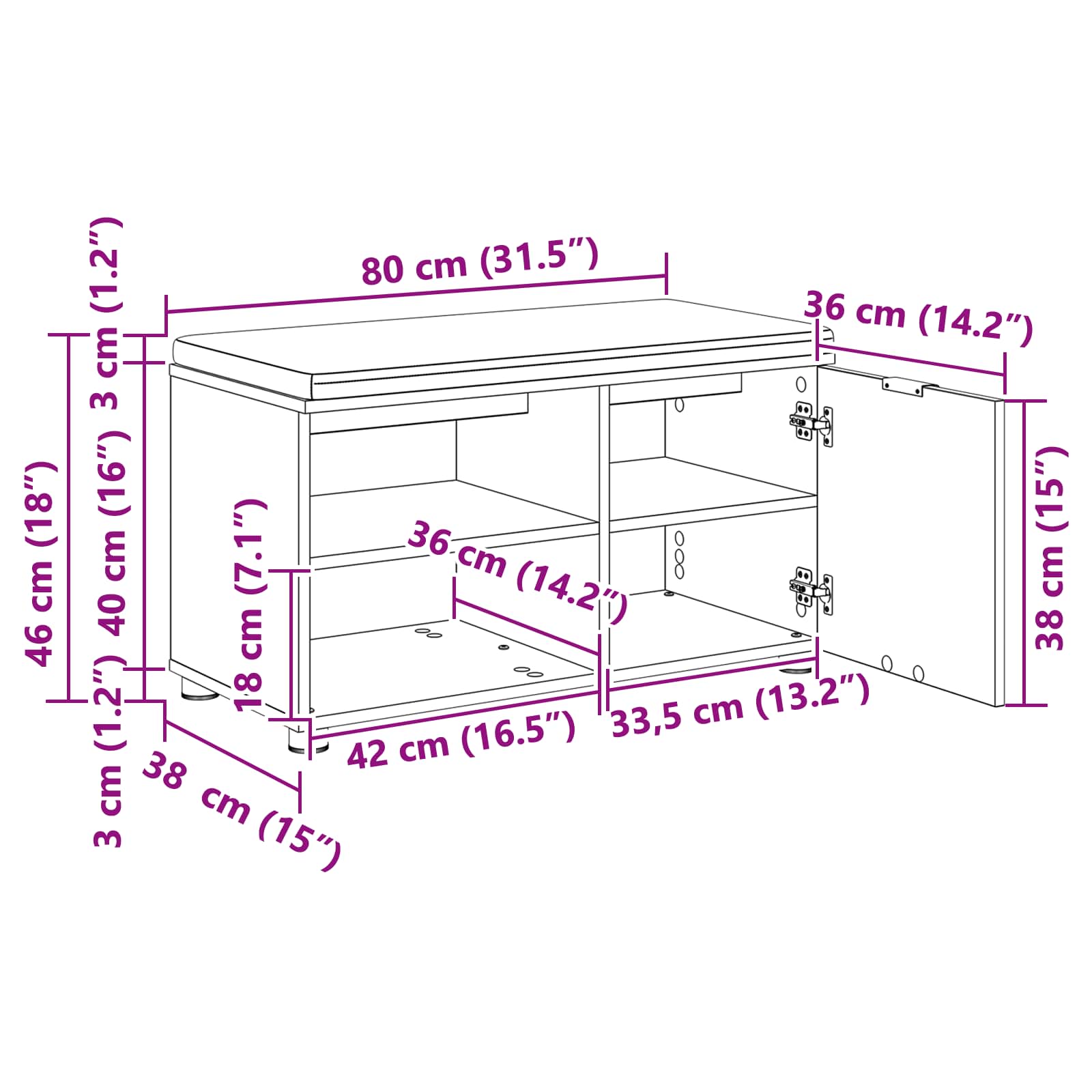 Flurbank Artisan-Eiche 80 x 38 x 46 cm