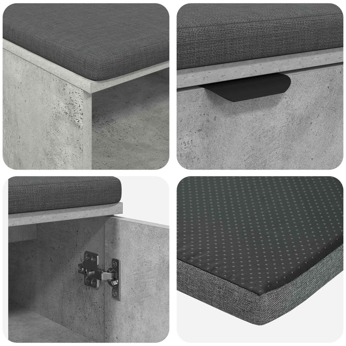 Flurbank mit Kissen mit Regal Betongrau 100 x 38 x 46 cm
