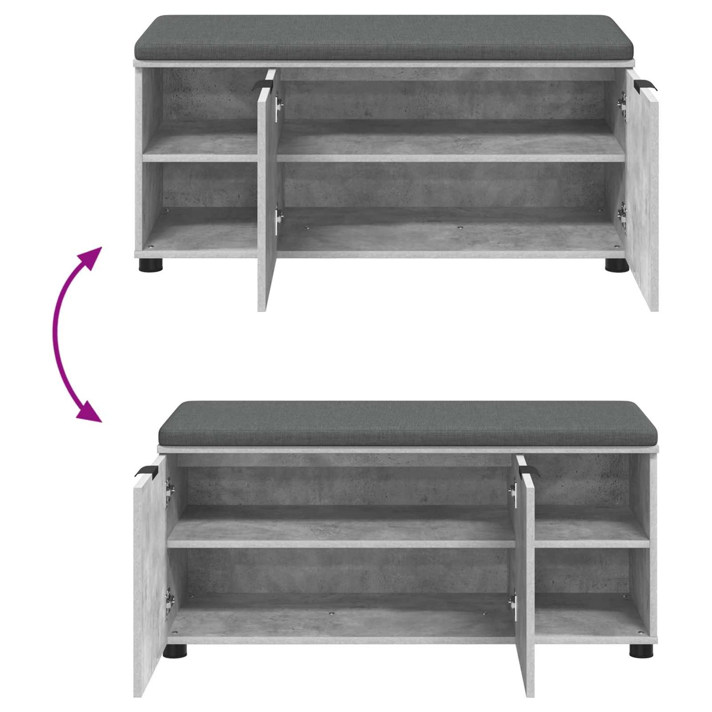 Flurbank mit Kissen mit Regal Betongrau 100 x 38 x 46 cm
