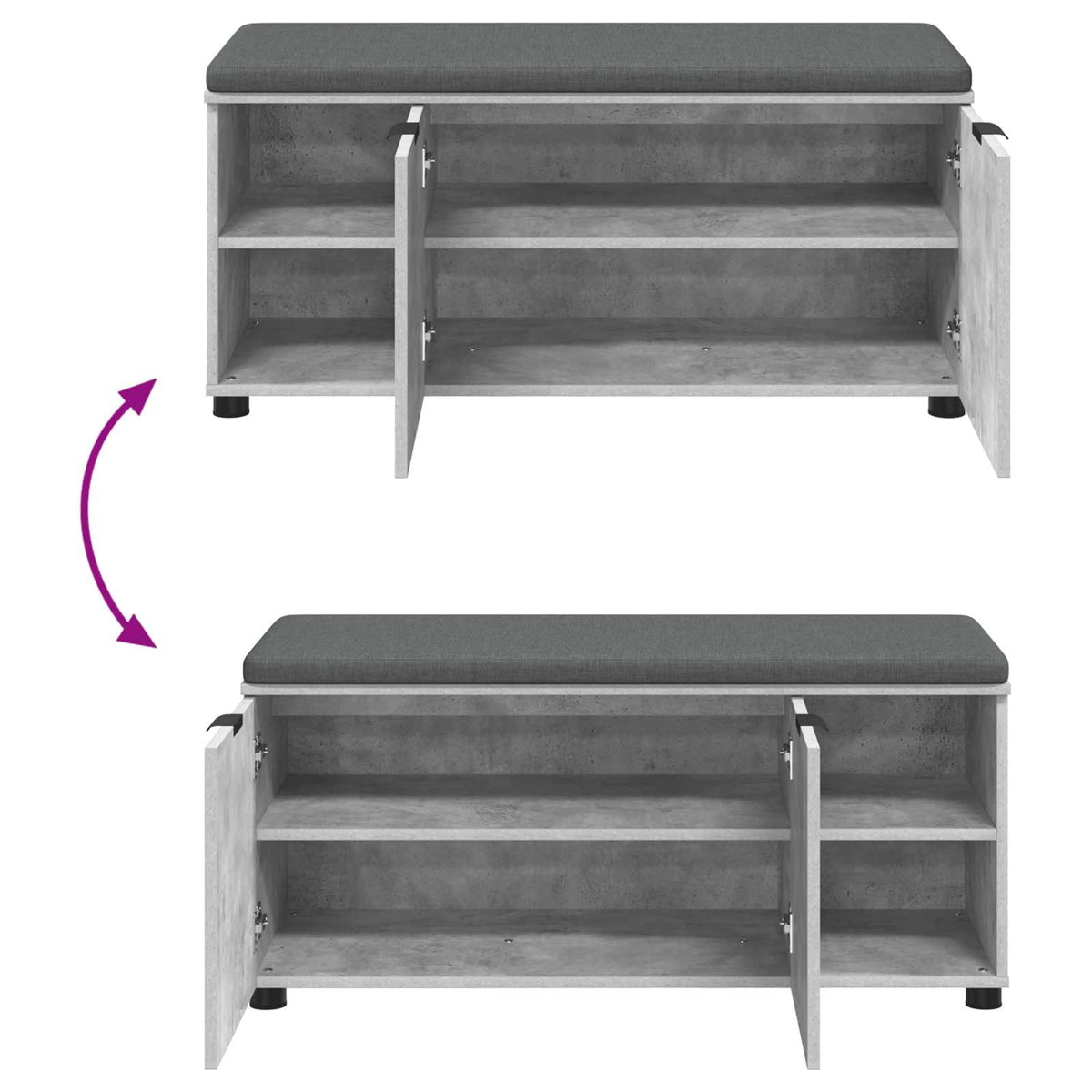 Flurbank mit Kissen mit Regal Betongrau 100 x 38 x 46 cm