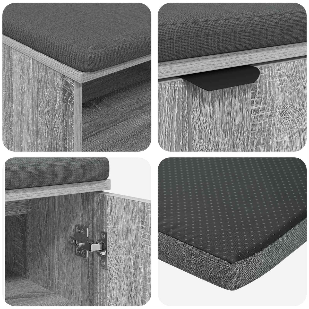 Flurbank mit Kissen mit Regal Graues Sonoma 100 x 38 x 46 cm