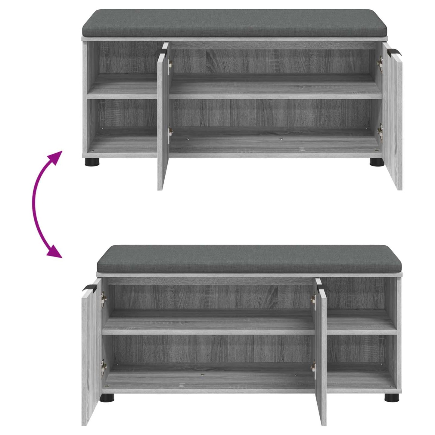 Flurbank mit Kissen mit Regal Graues Sonoma 100 x 38 x 46 cm