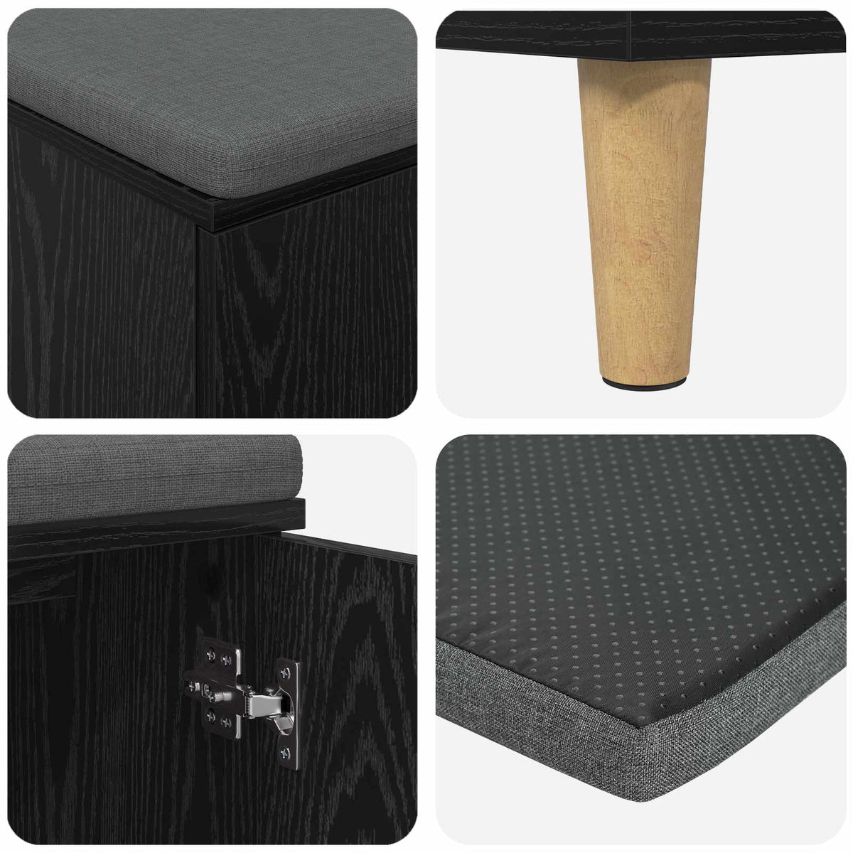 Flurbank mit Kissen mit Speicher Schwarze Eiche 60 x 38 x 46 cm