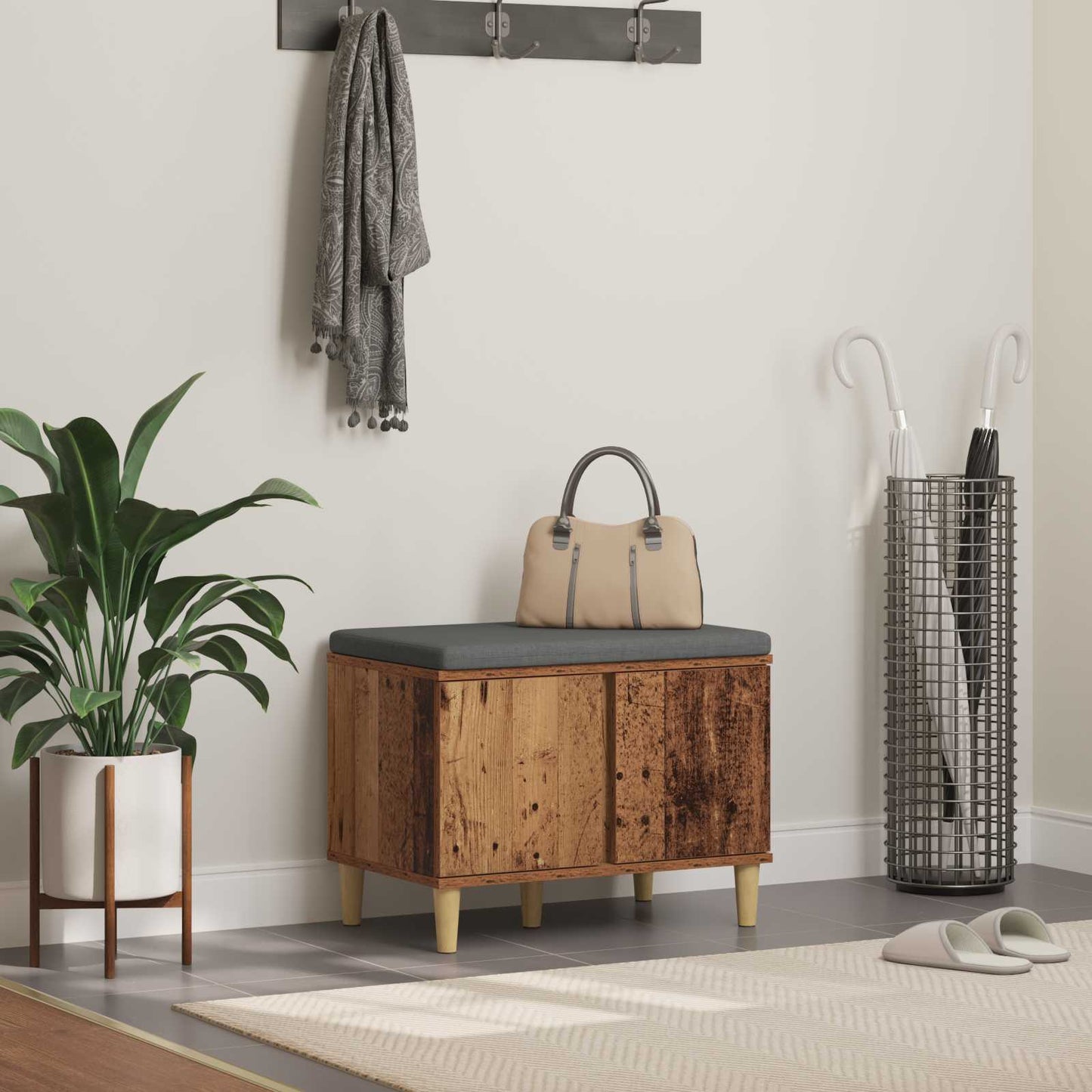 Flurbank mit Kissen mit Speicher Altholz 60 x 38 x 46 cm