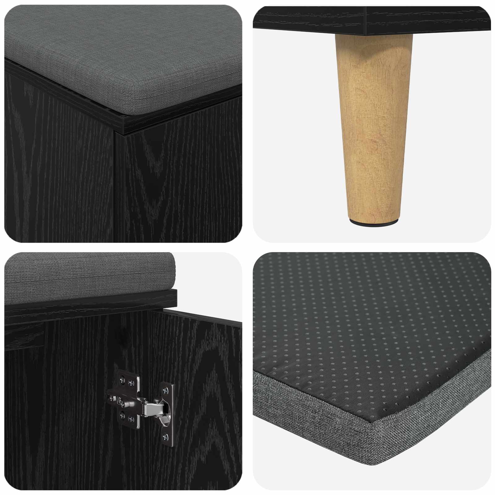 Flurbank mit Kissen mit Speicher Schwarze Eiche 80 x 38 x 46 cm