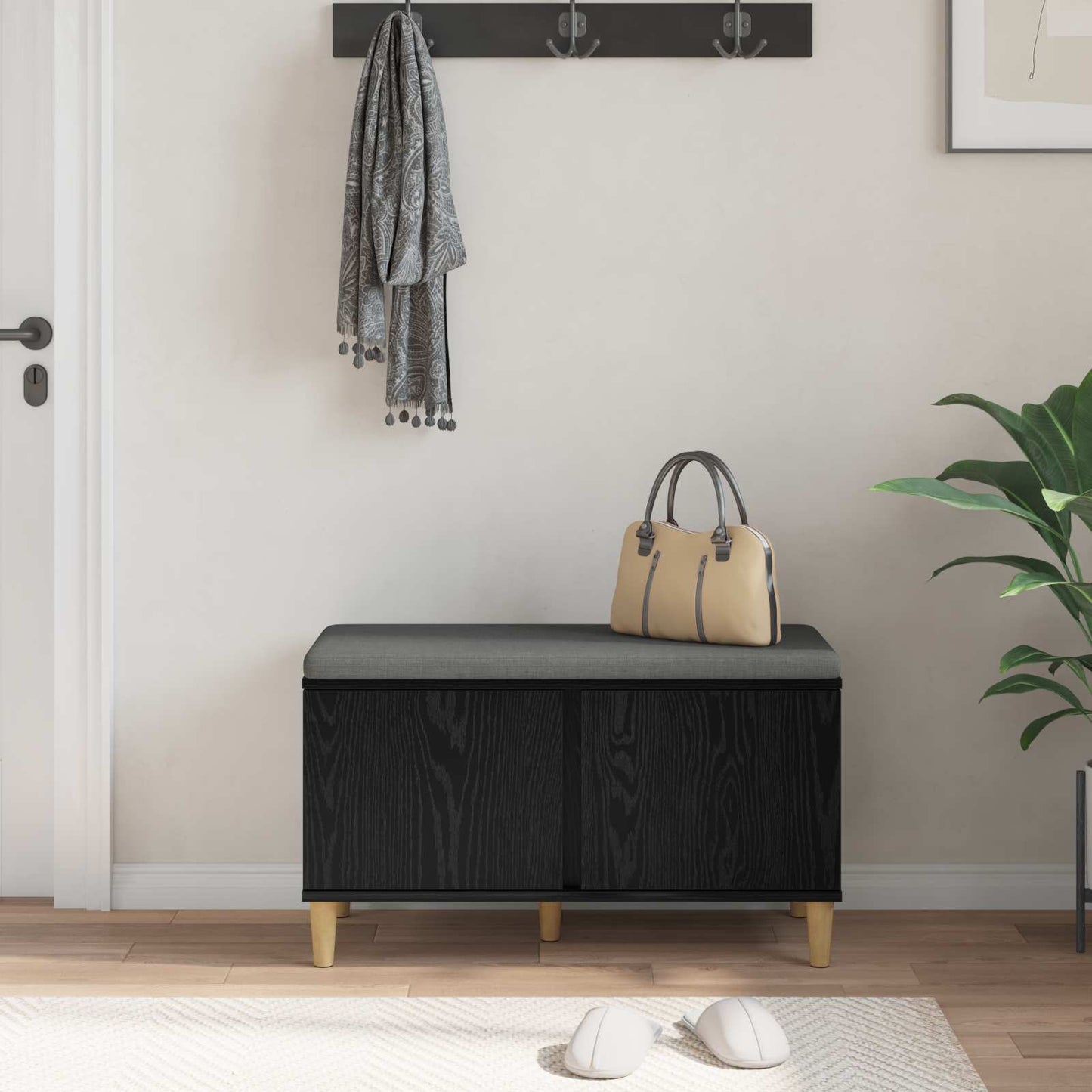 Flurbank mit Kissen mit Speicher Schwarze Eiche 80 x 38 x 46 cm
