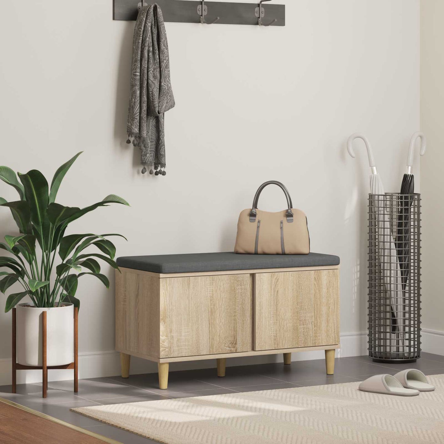 Flurbank mit Kissen mit Speicher Sonoma-Eiche 80 x 38 x 46 cm