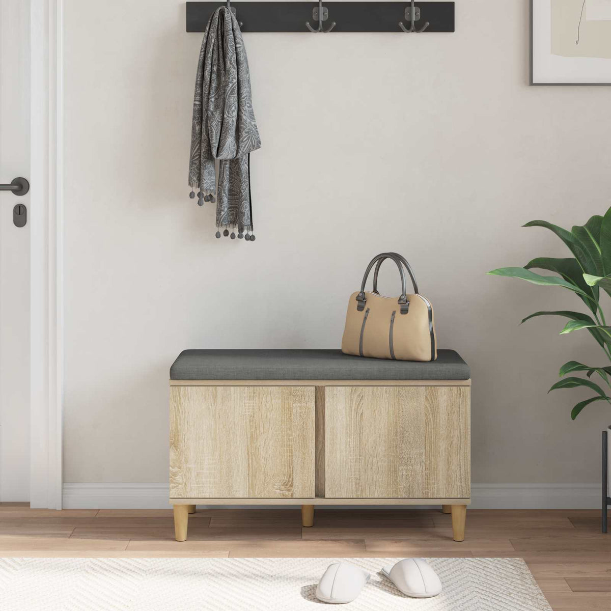 Flurbank mit Kissen mit Speicher Sonoma-Eiche 80 x 38 x 46 cm