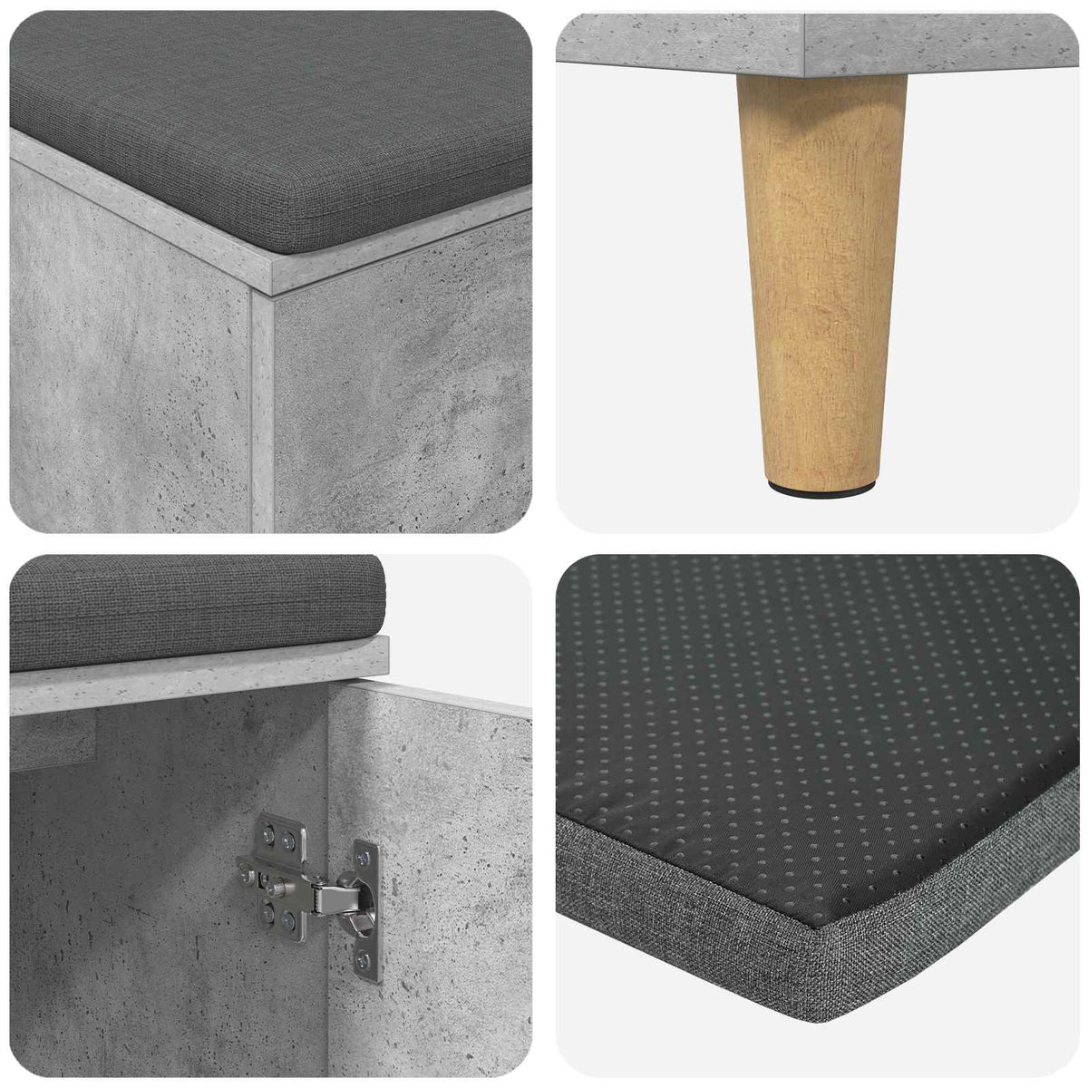 Flurbank mit Kissen mit Speicher Betongrau 80 x 38 x 46 cm
