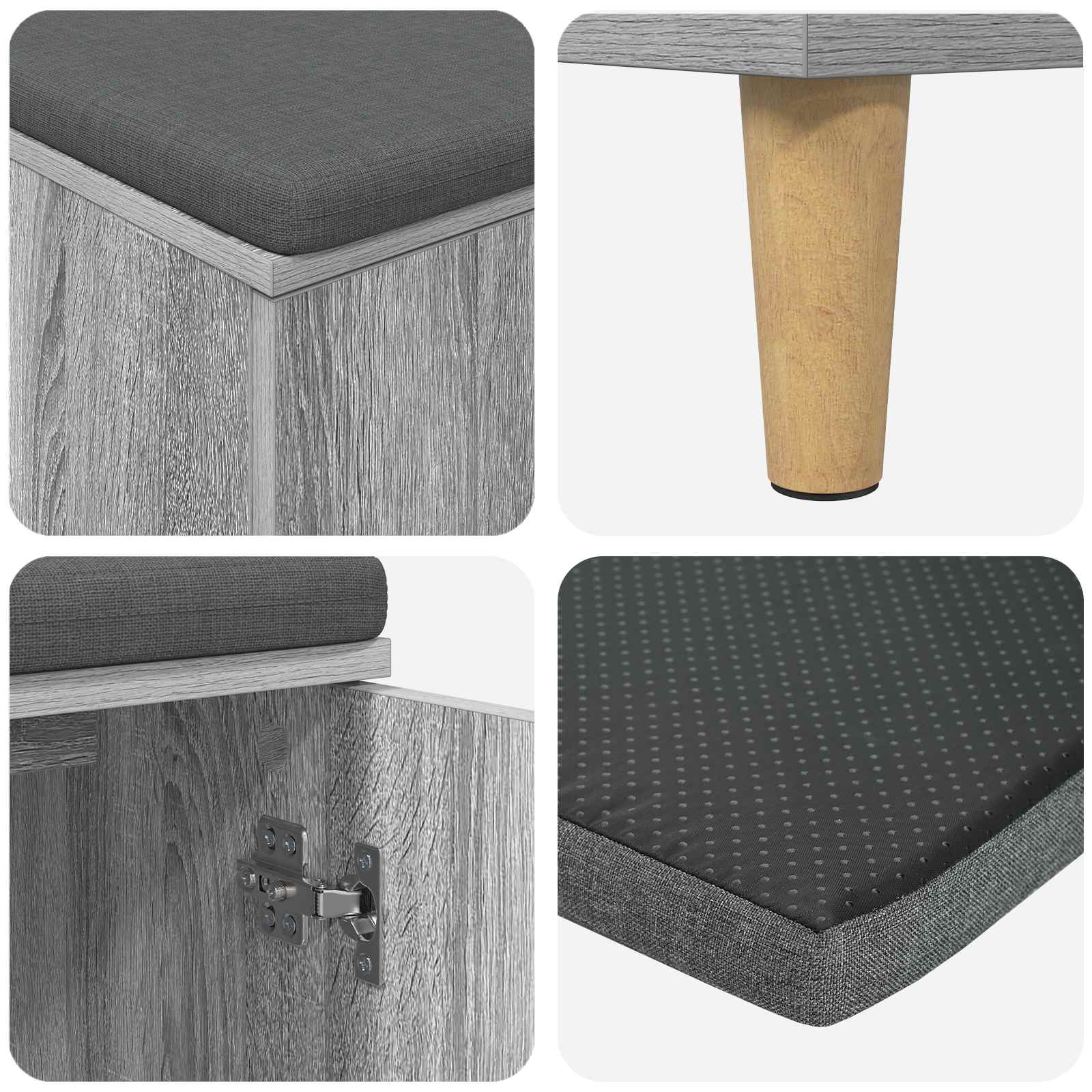 Flurbank mit Kissen mit Speicher Graues Sonoma 80 x 38 x 46 cm