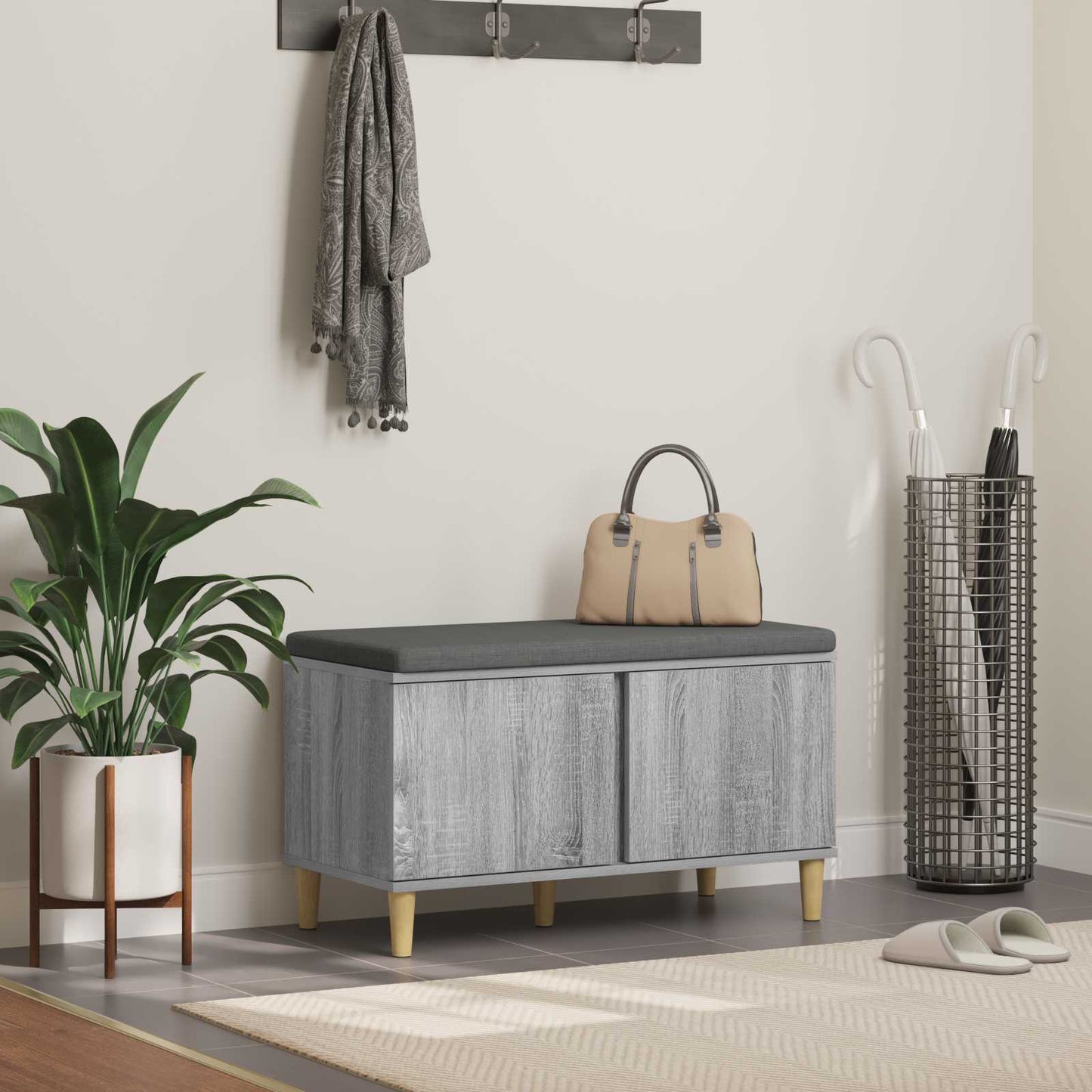 Flurbank mit Kissen mit Speicher Graues Sonoma 80 x 38 x 46 cm