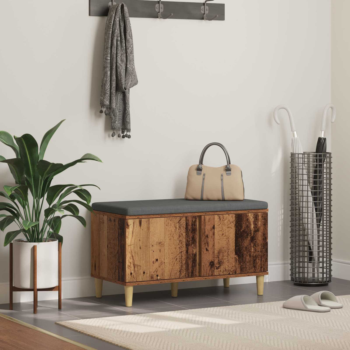 Flurbank mit Kissen mit Speicher Altholz 80 x 38 x 46 cm