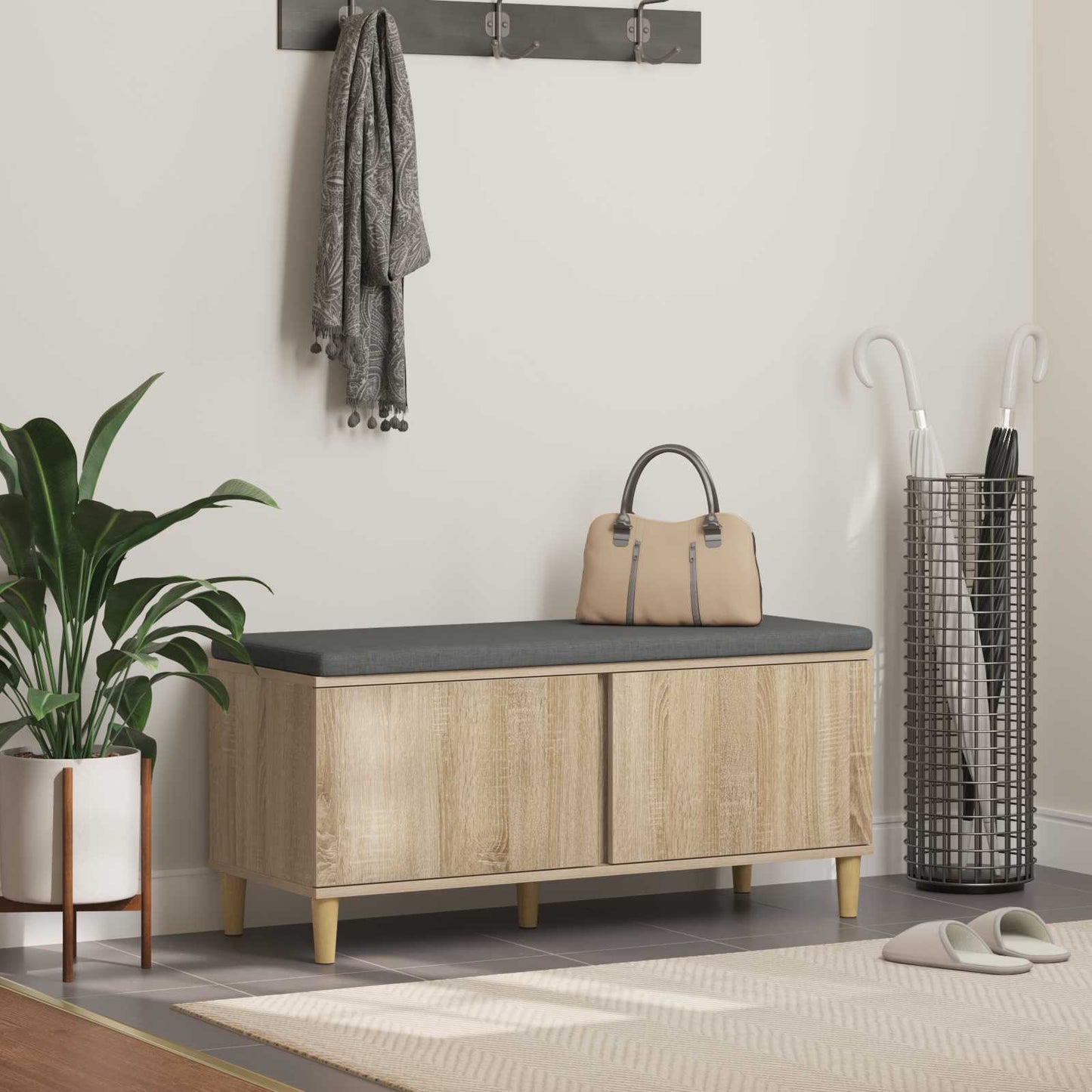 Flurbank mit Kissen mit Speicher Sonoma-Eiche 100 x 38 x 46 cm