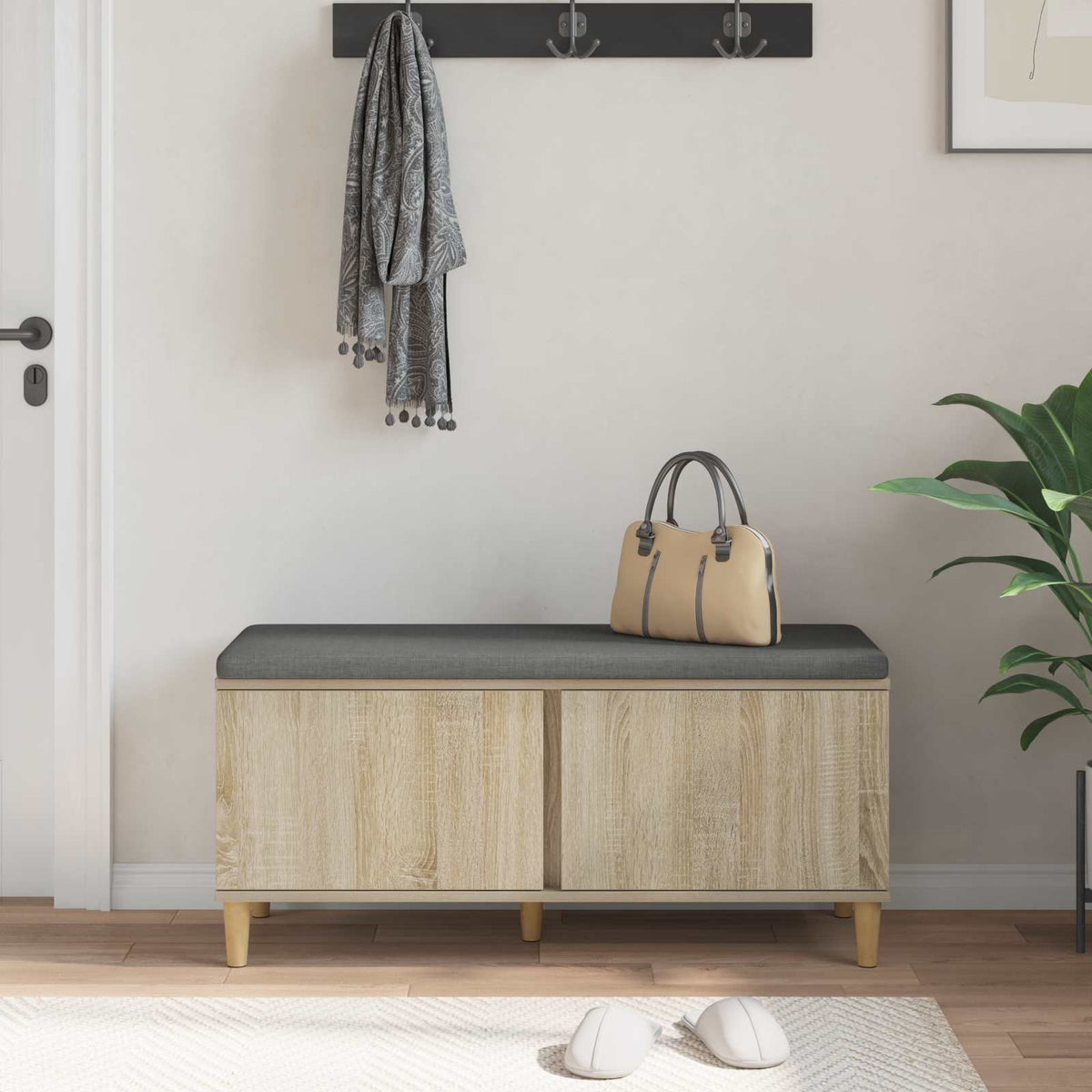 Flurbank mit Kissen mit Speicher Sonoma-Eiche 100 x 38 x 46 cm