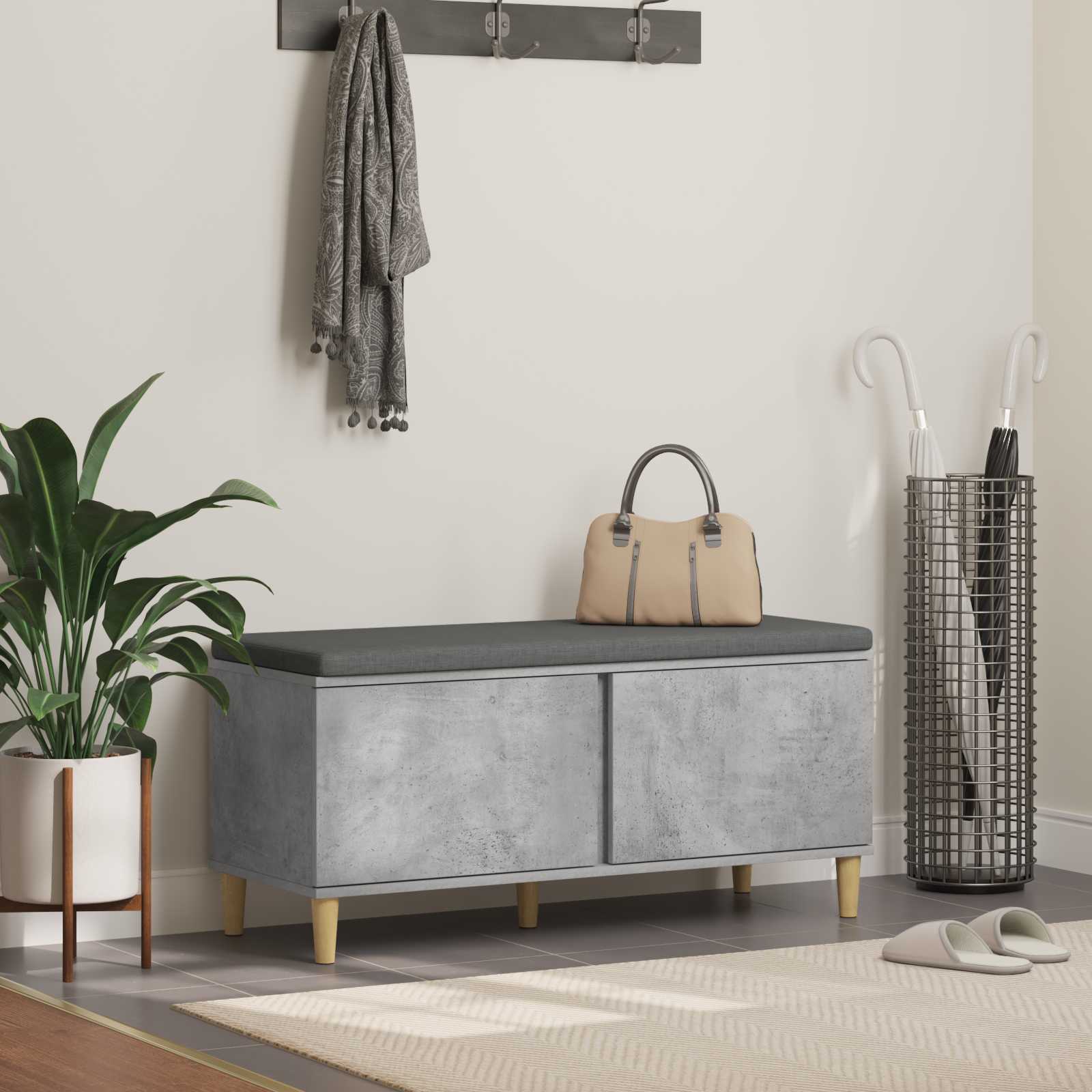 Flurbank mit Kissen mit Speicher Betongrau 100 x 38 x 46 cm