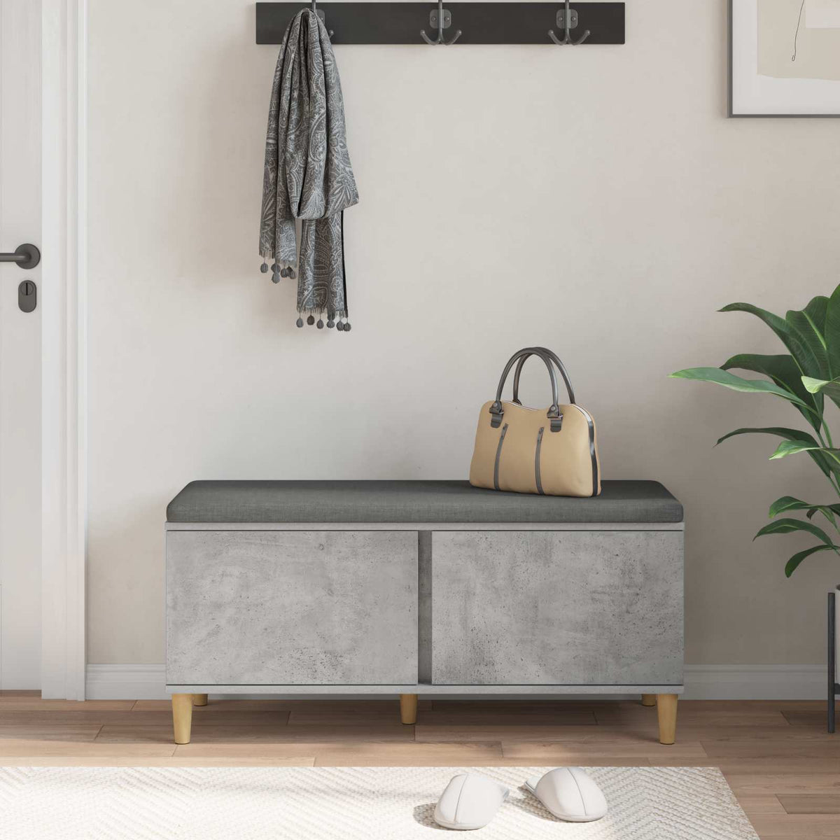Flurbank mit Kissen mit Speicher Betongrau 100 x 38 x 46 cm