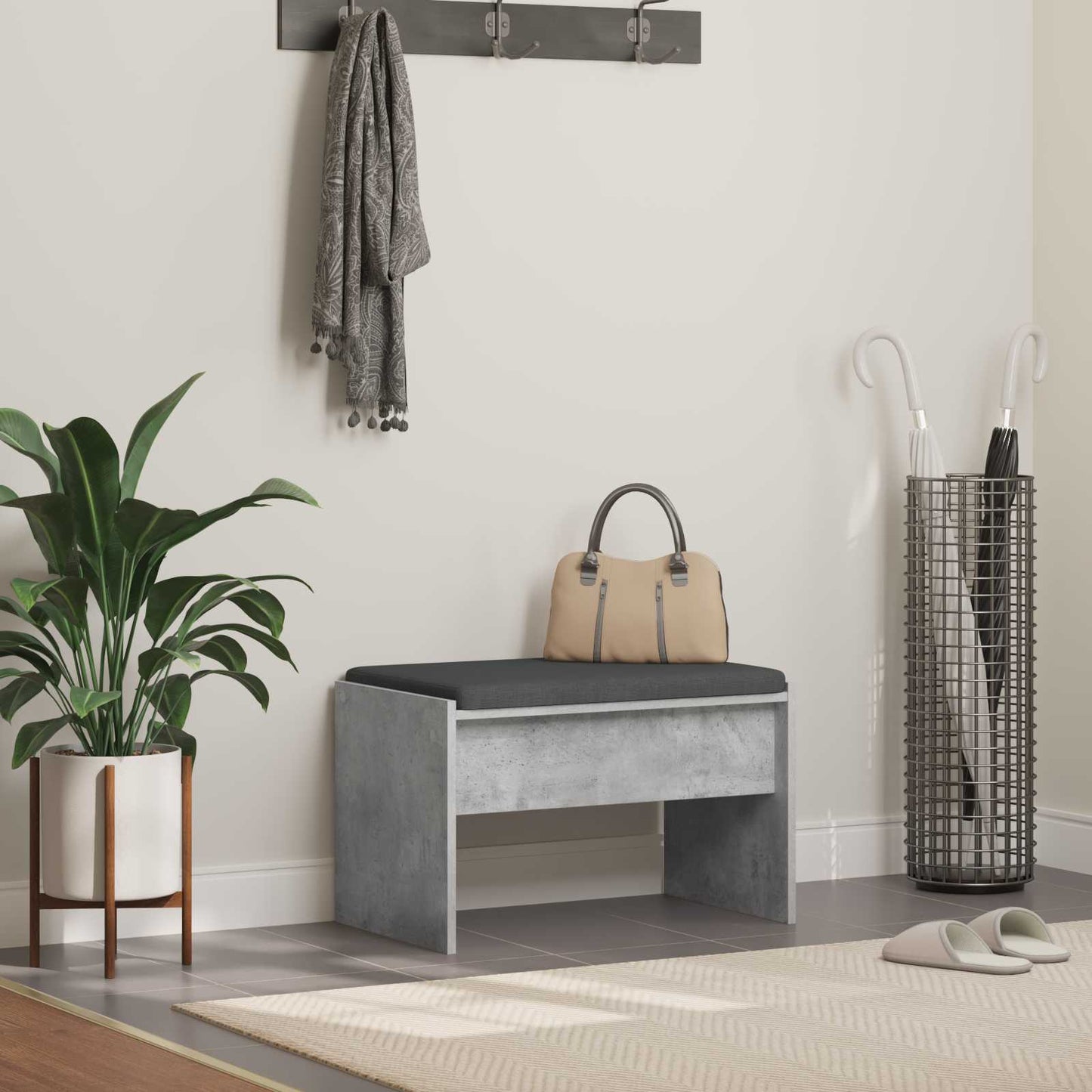 Flurbank mit Kissen Beton Grau 63 x 38 x 40 cm