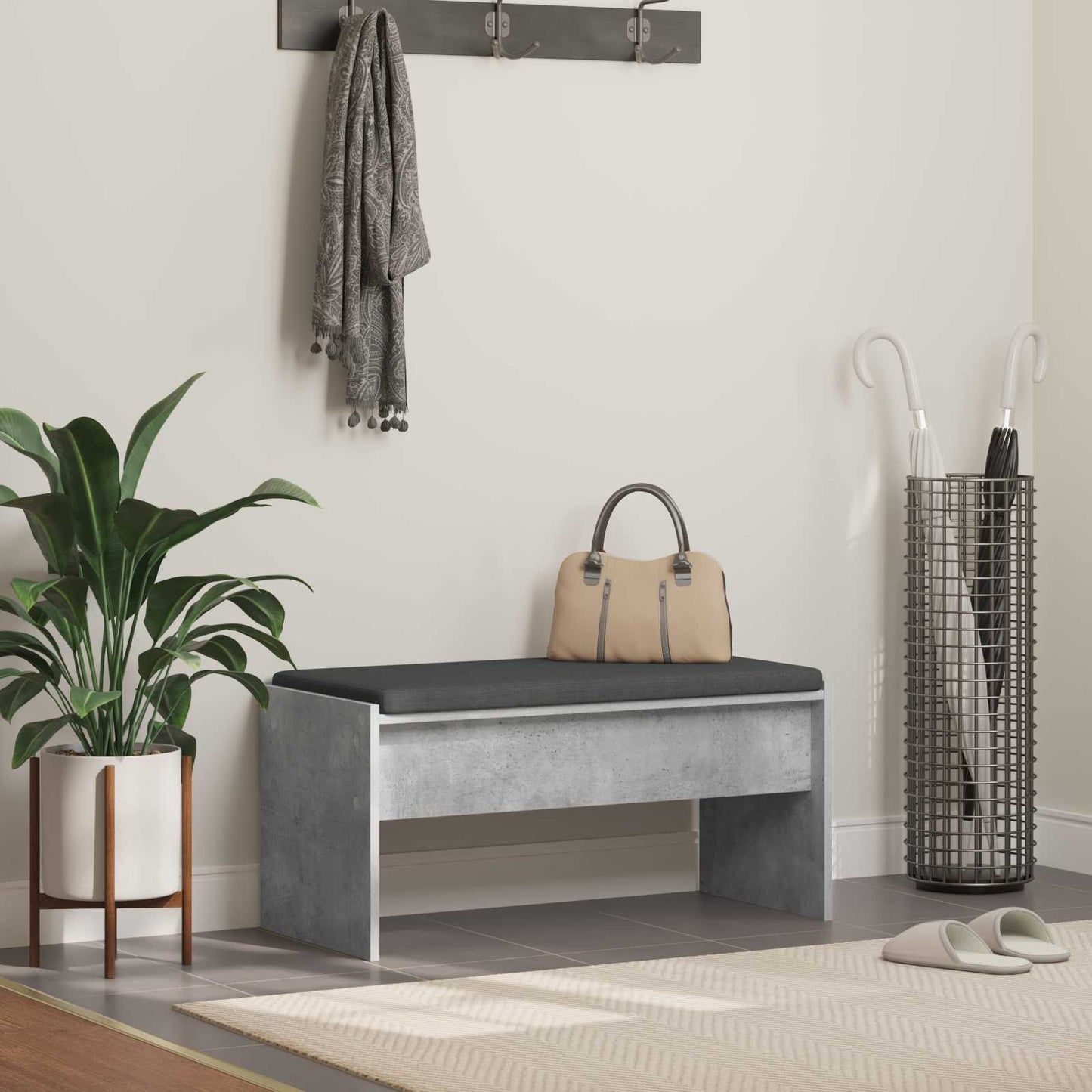 Flurbank mit Kissen Beton Grau 83 x 38 x 40 cm