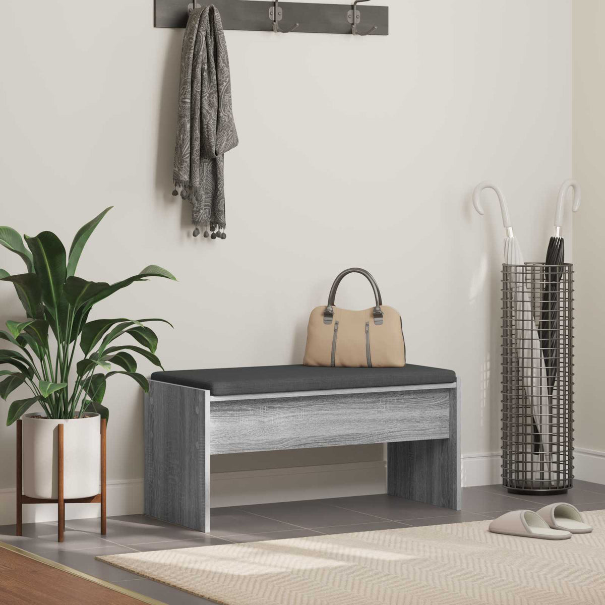 Flurbank mit Kissen Graues Sonoma 83 x 38 x 40 cm