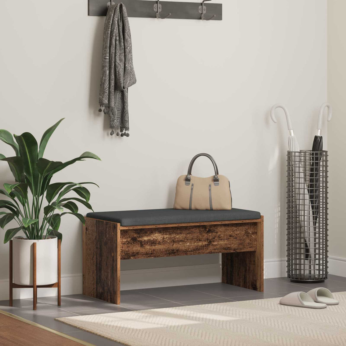 Flurbank mit Kissen Altholz 83 x 38 x 40 cm
