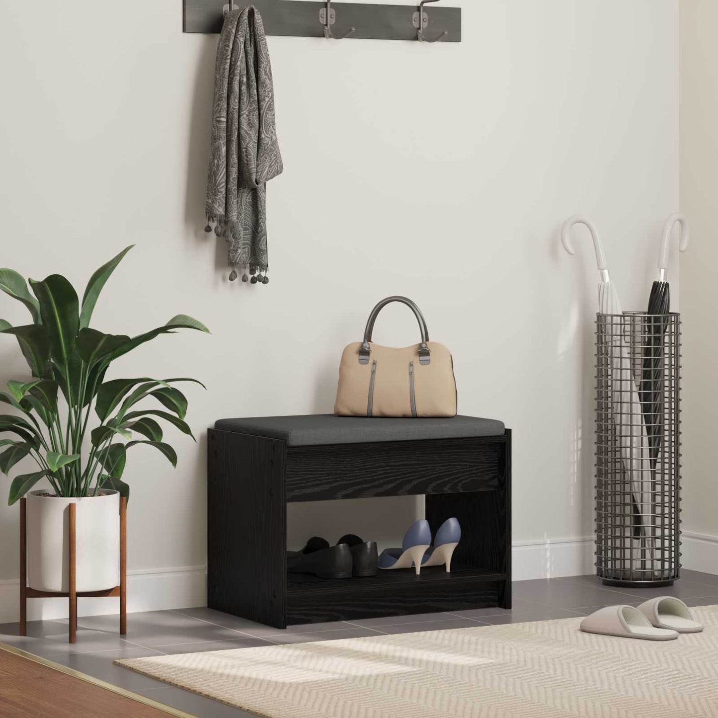 Flurbank Schwarz Eichen-Optik 63 x 38 x 45 cm
