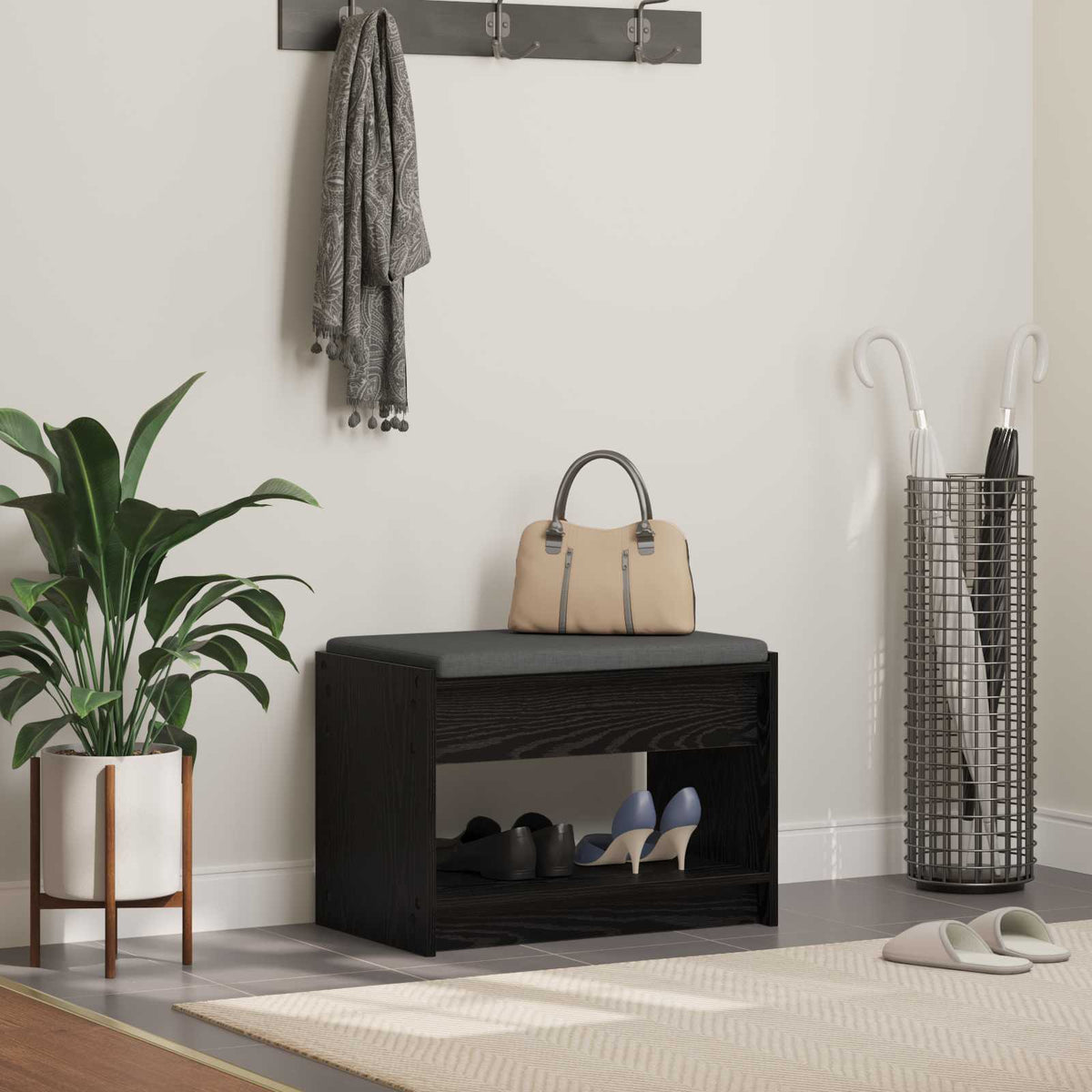 Flurbank Schwarz Eichen-Optik 63 x 38 x 45 cm