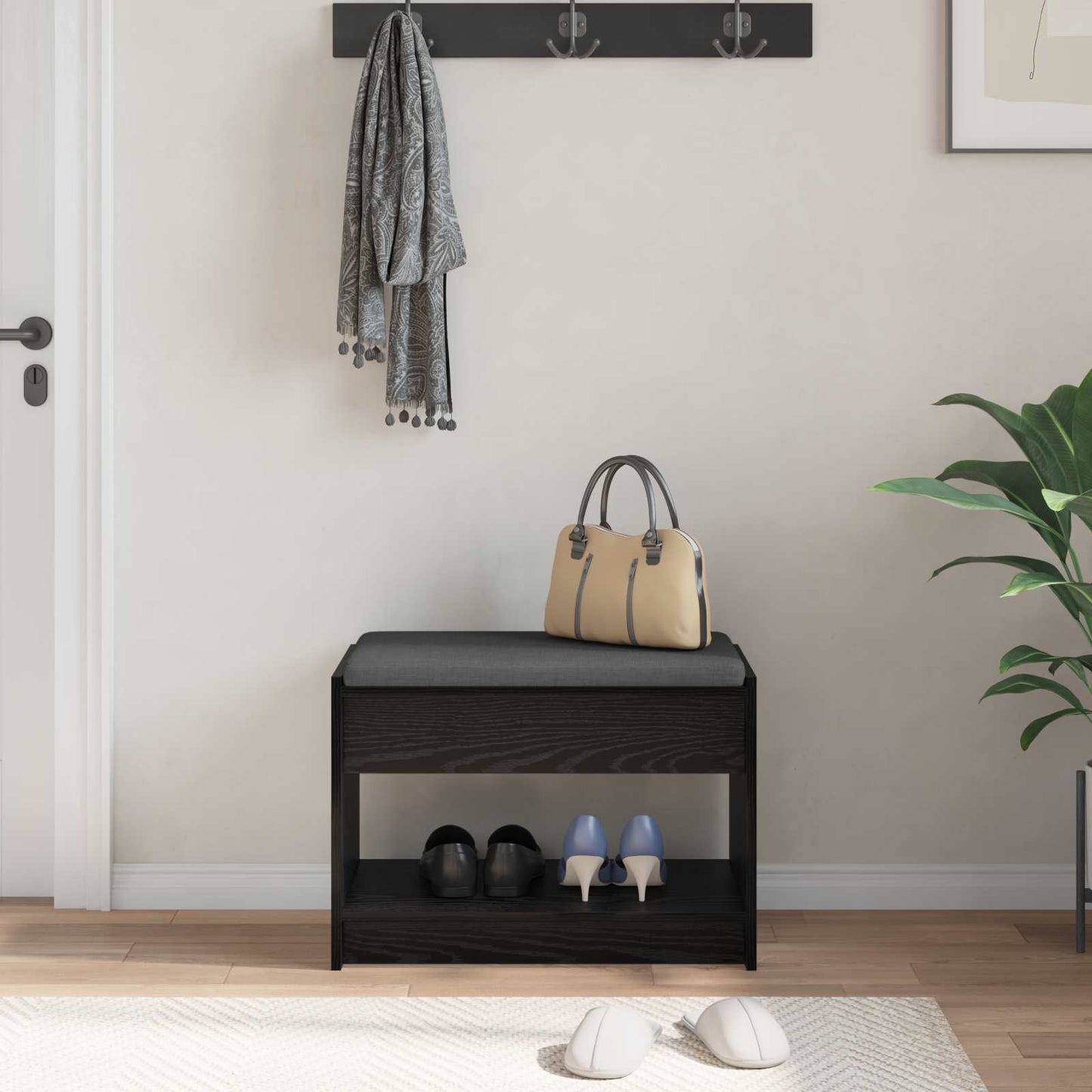 Flurbank Schwarz Eichen-Optik 63 x 38 x 45 cm